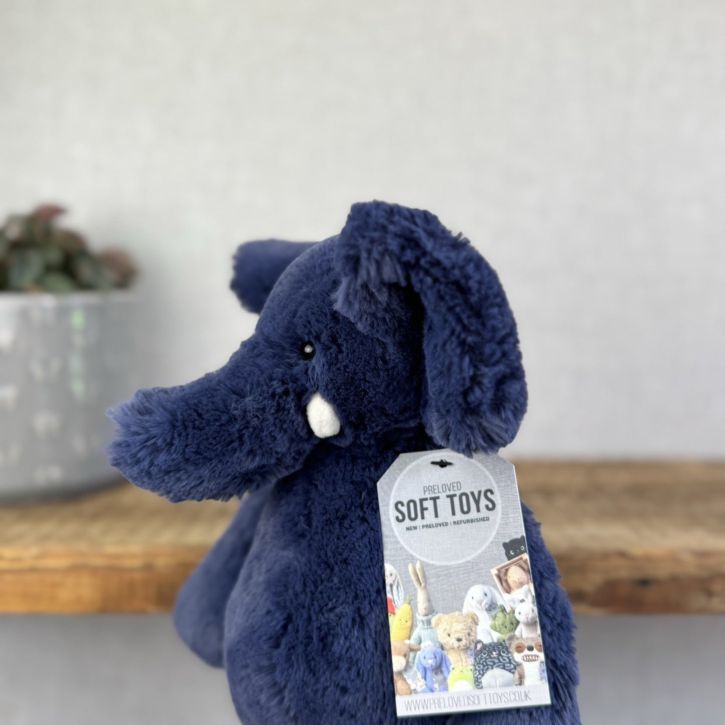 Jellycat Medium Bashful Navy Blue Elephant - Medium Blue With Tusks 12”