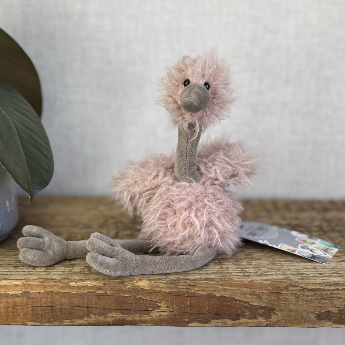 Jellycat Bonbon Ostrich Plush Toy - Small Fluffy Pink Ostrich Beanie Retired 10”