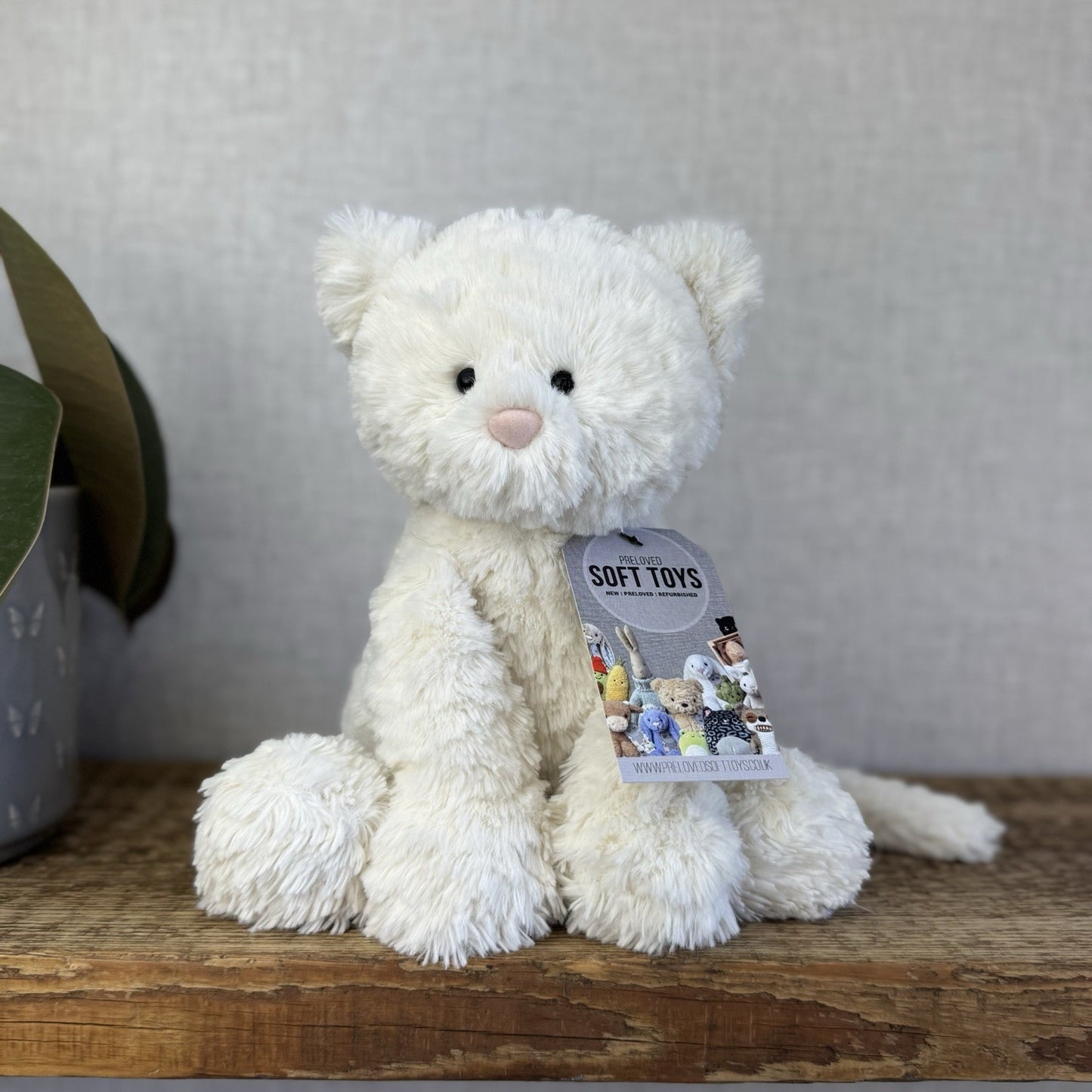Jellycat Medium Fuddlewuddle Kitty - White Textured Sitting Cat Beanie Plush 8”