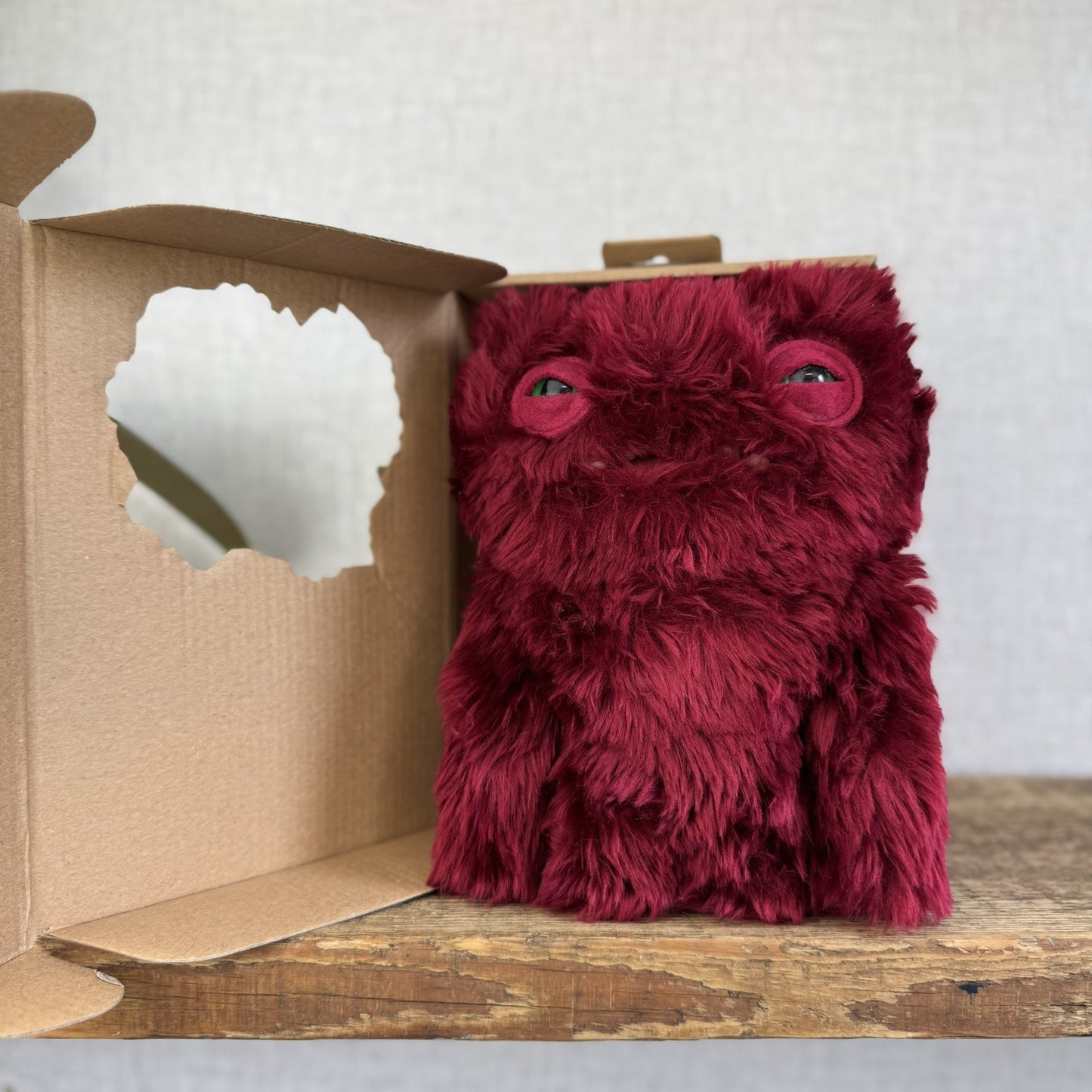 Fuggler Wide Eyed Weirdo - Red Fluffy Funny Ugly Monster Plush Toy Burgundy