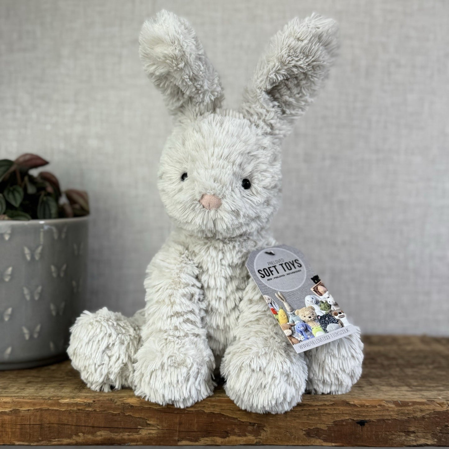 Jellycat Medium Fuddlewuddle Grey Bunny Rabbit - Texture Sitting Bunny 9” Rare