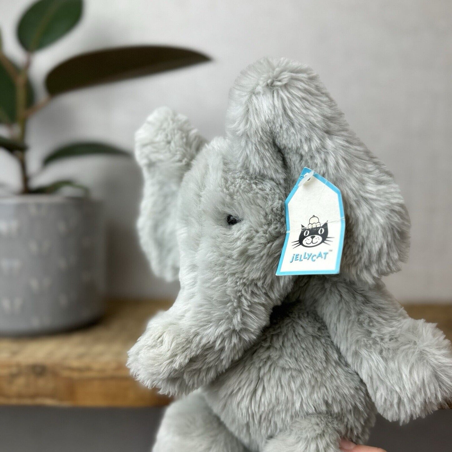 Jellycat Small Sguidgy Elephant - Vintage Grey Elephant Beanie With Tags 11"