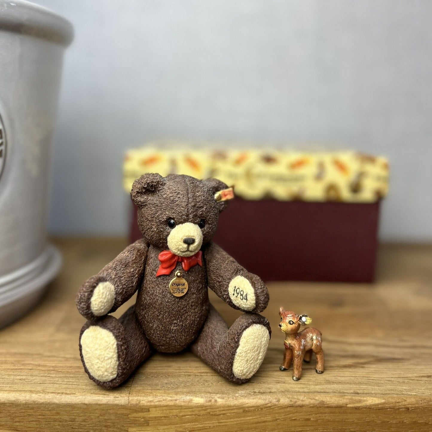 STEIFF 1984 Teddy Bear Petsy & Pewter Boeky Fawn By Enesco Porcelain Limited Ed