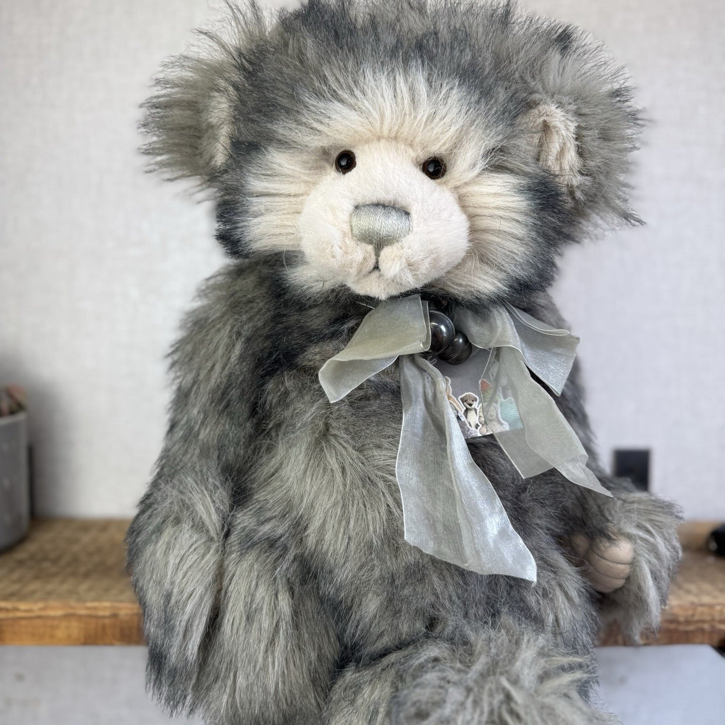 Charlie Bear Dorothy - Large Grey Heavy Charlie Bear Big Fluffy Bells Bow 21”