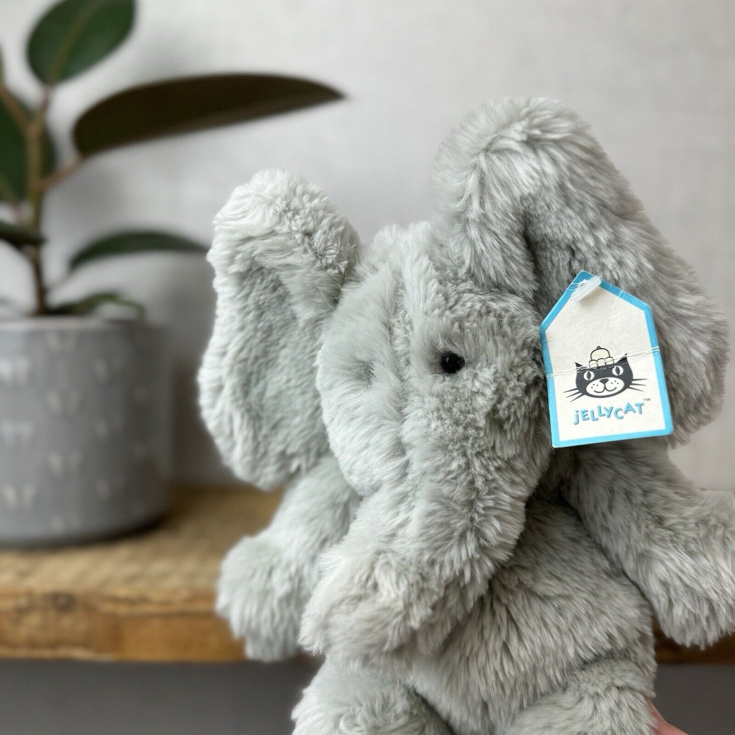 Jellycat Small Sguidgy Elephant - Vintage Grey Elephant Beanie With Tags 11"