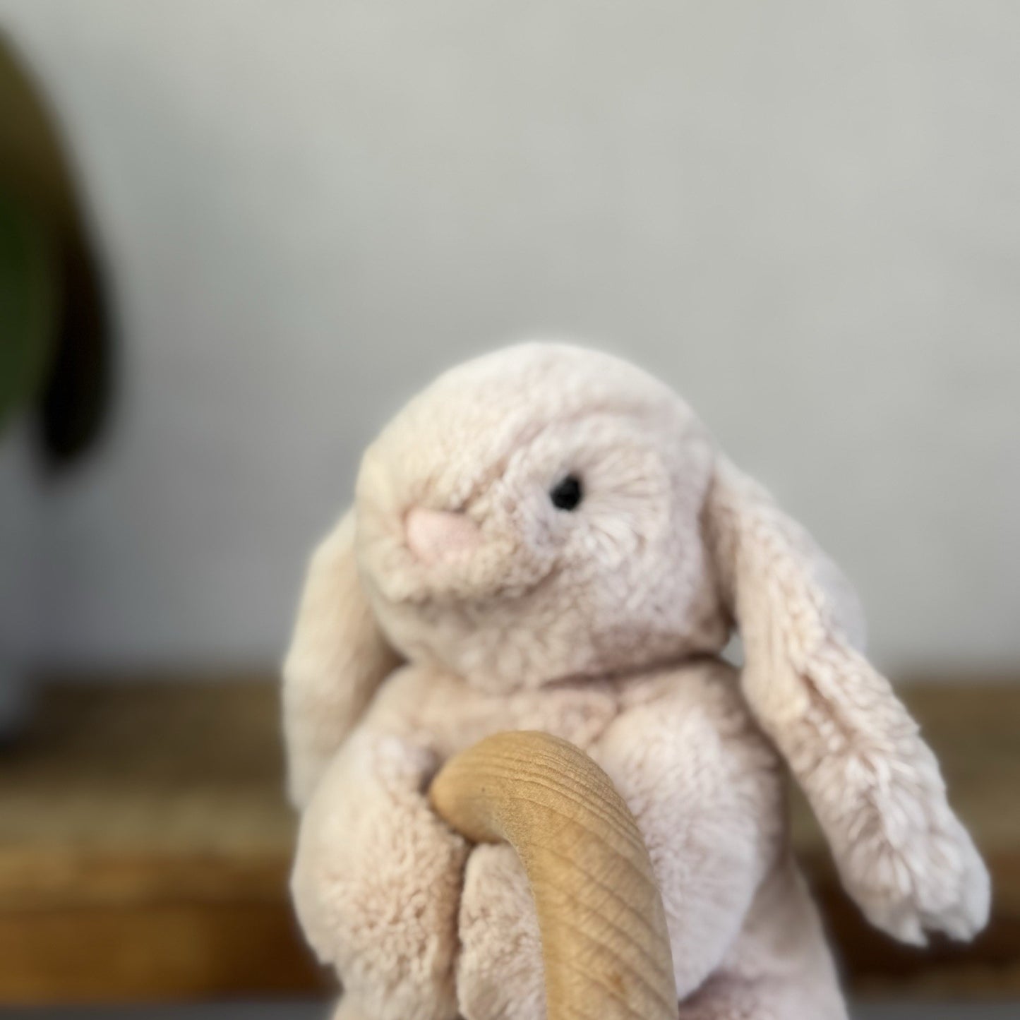 Jellycat Shooshu Bunny Beige Teething Ring - Smudge Bunny Teether Toy Rattle 5"