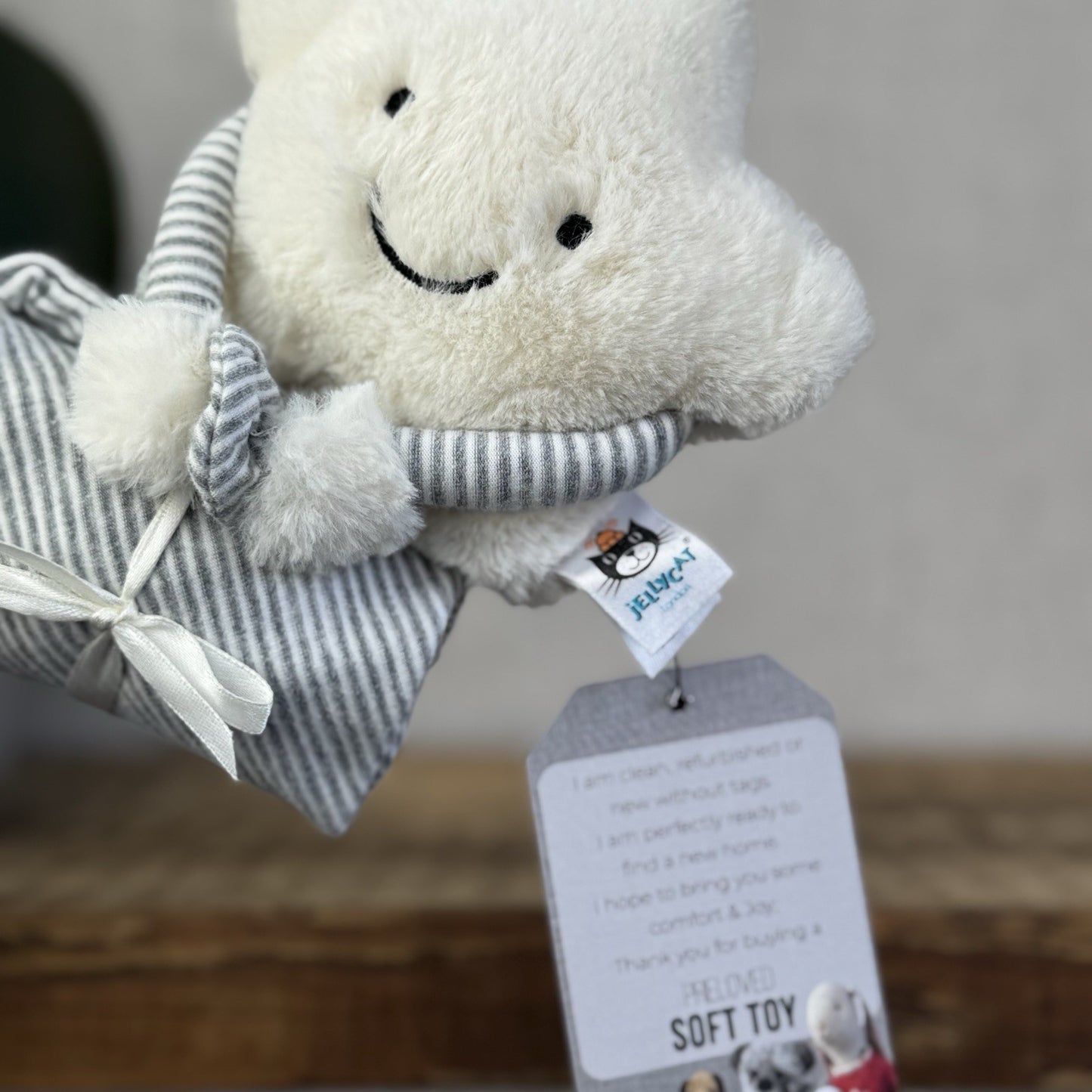 Jellycat Little Star Soother - White Star And Grey Striped Neutral Comforter