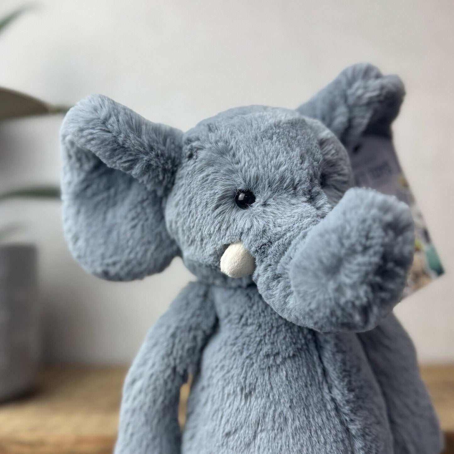 Jellycat Medium Bashful Dusky Blue/grey Elephant - Dark Grey With Tusks 12”