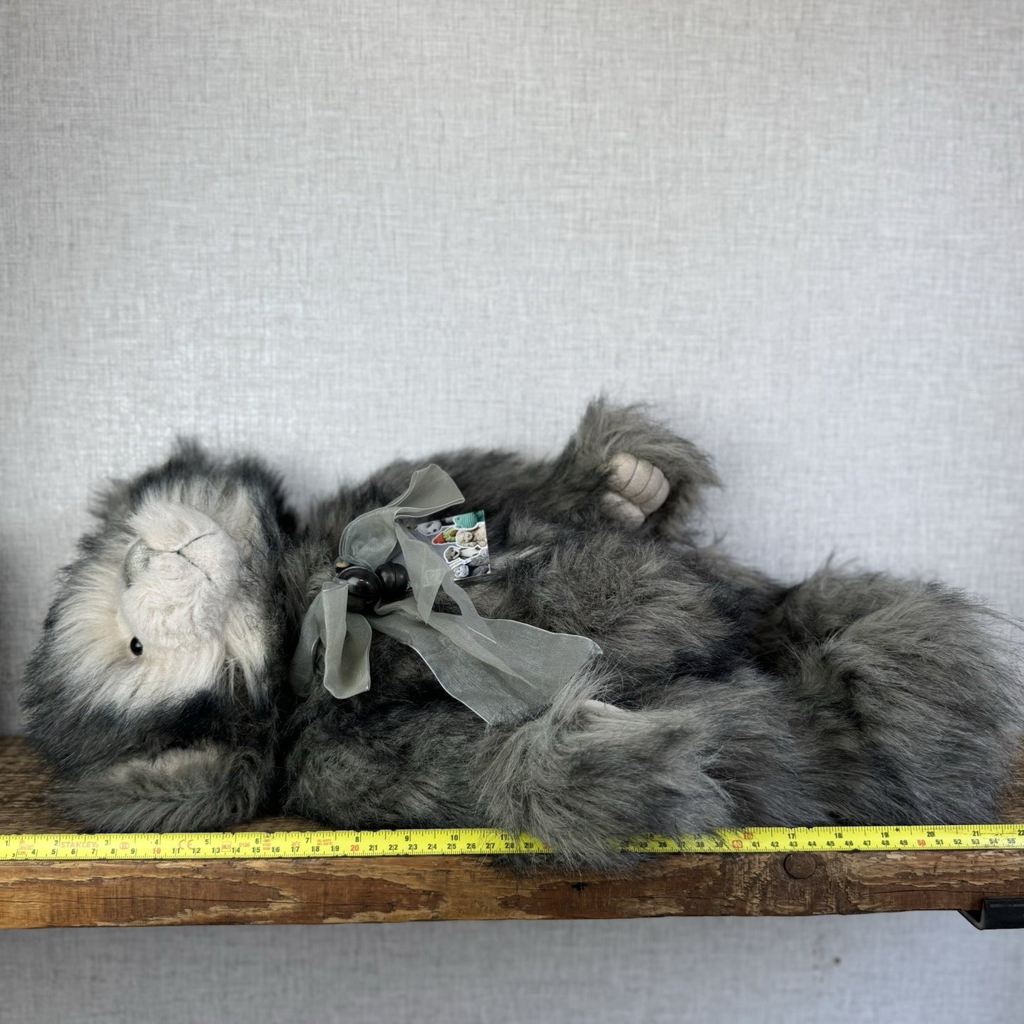 Charlie Bear Dorothy - Large Grey Heavy Charlie Bear Big Fluffy Bells Bow 21”