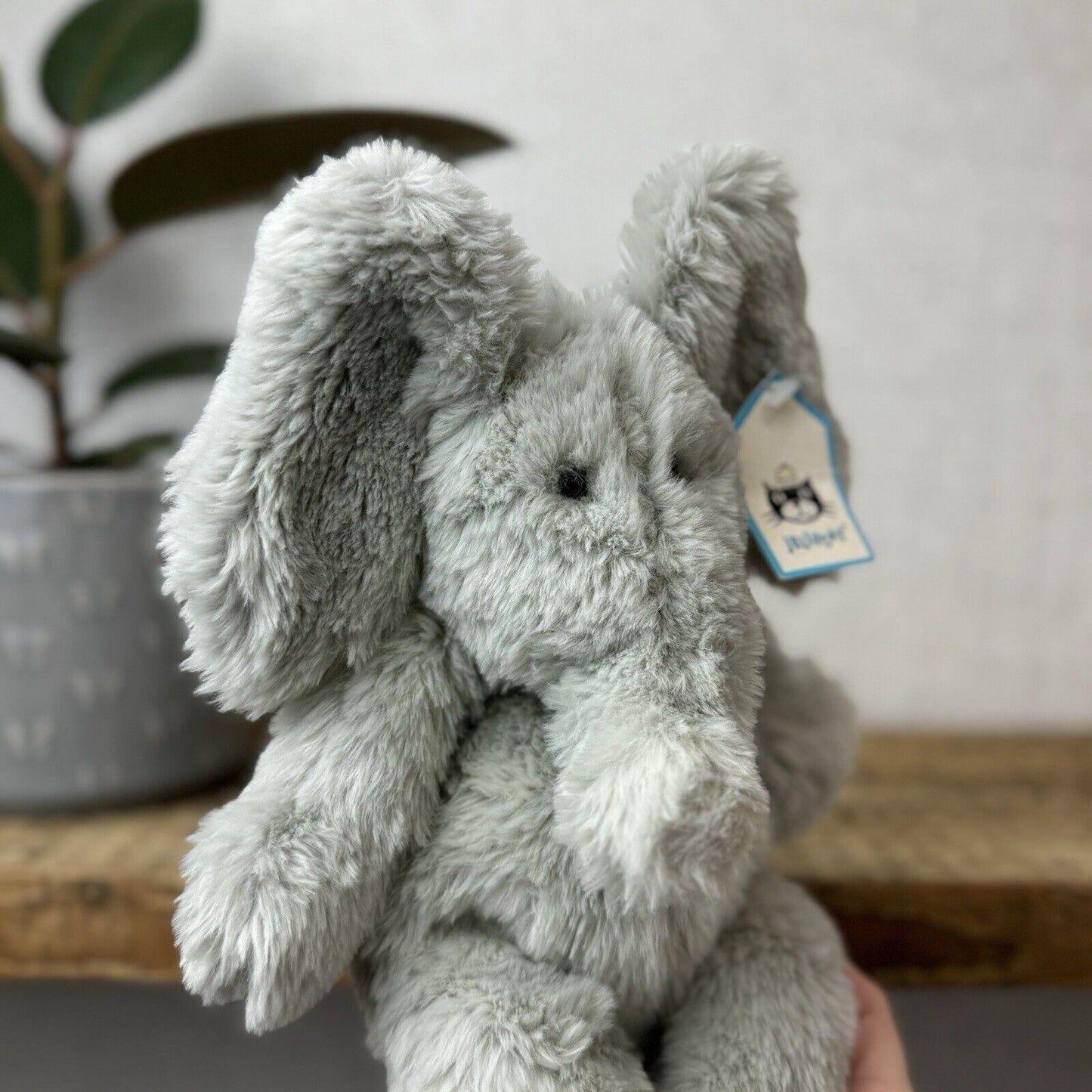 Jellycat Small Sguidgy Elephant - Vintage Grey Elephant Beanie With Tags 11"