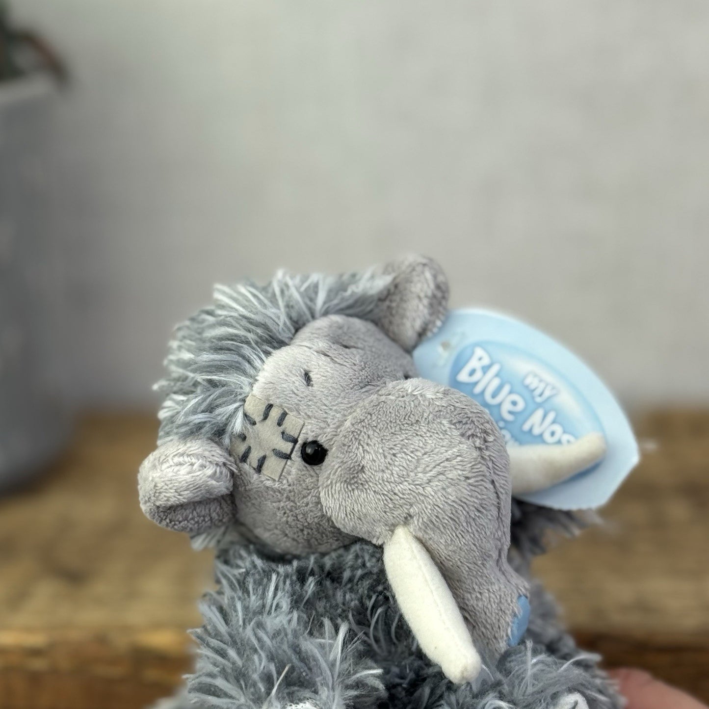 Blue Nose Friends Needles #83 - Min Mammoth Grey Fluffy Beanie Collectible 5"