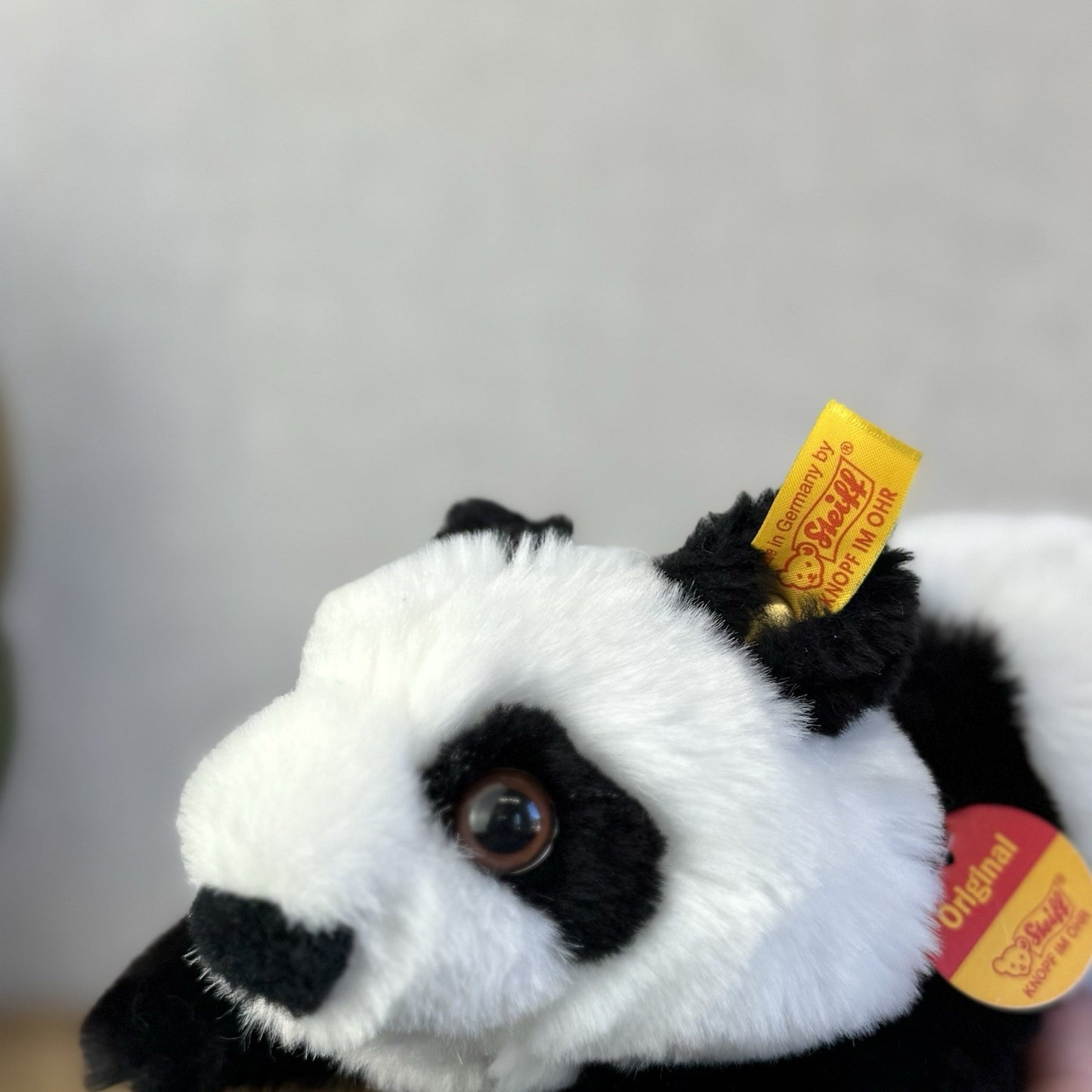 Steiff Small Lying Manschli Panda - New With Tags Vintage Small Laying Panda 9"