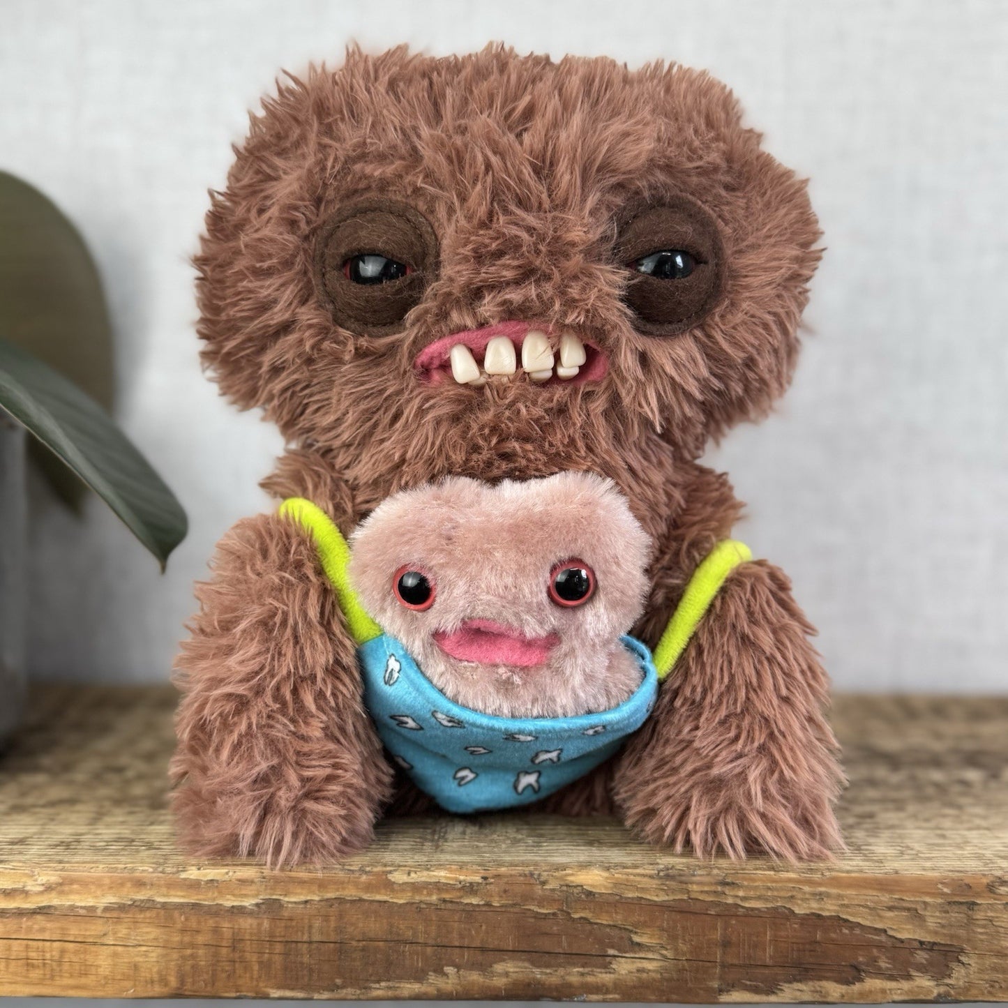 Fuggler Double Trouble - Squidge & Baby Brown Fluffy Funny Rare Monster With Box