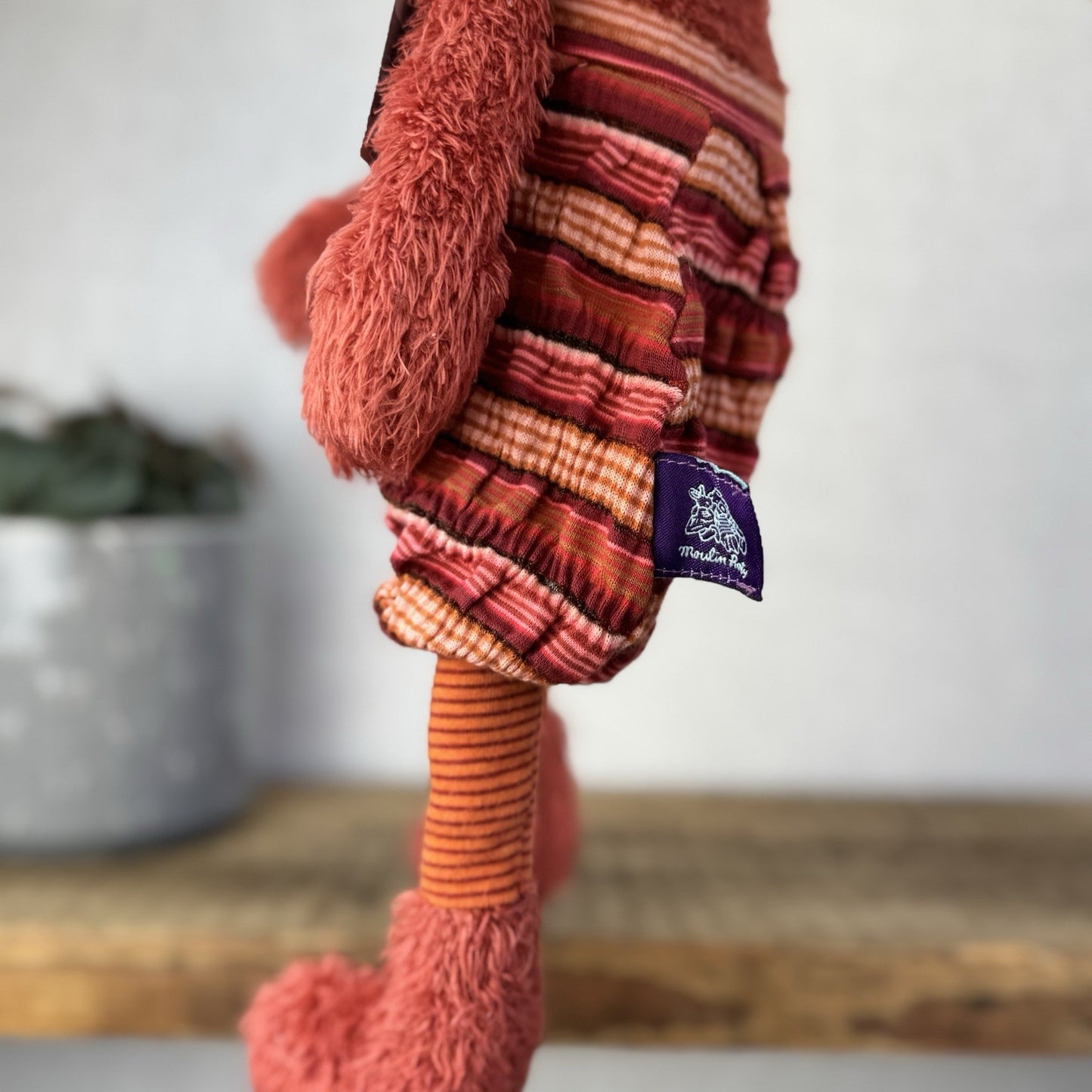 Moulin Rory Blanket Dog Red - Fluffy Red Dog Long Limbs Red Striped Pants 16”