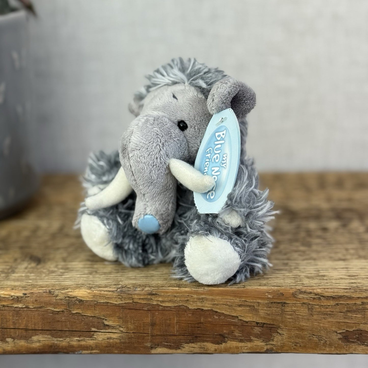 Blue Nose Friends Needles #83 - Min Mammoth Grey Fluffy Beanie Collectible 5"