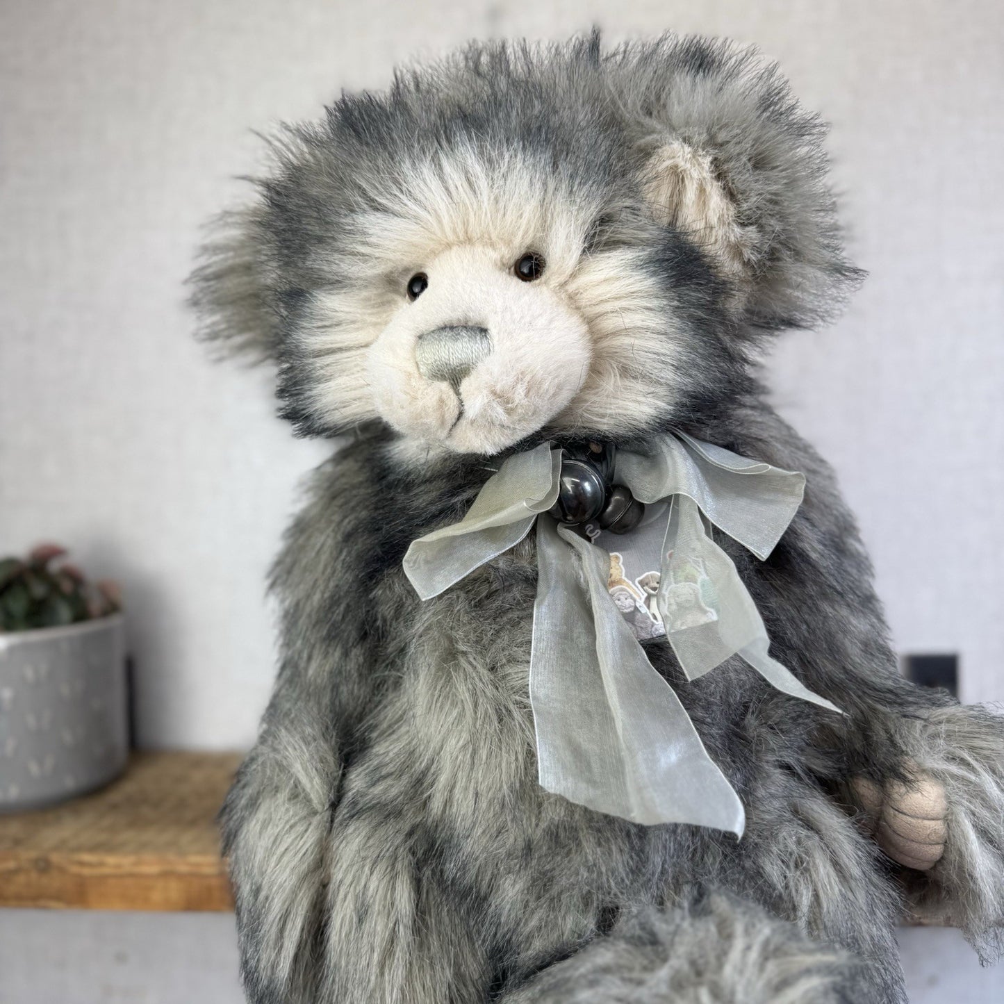 Charlie Bear Dorothy - Large Grey Heavy Charlie Bear Big Fluffy Bells Bow 21”