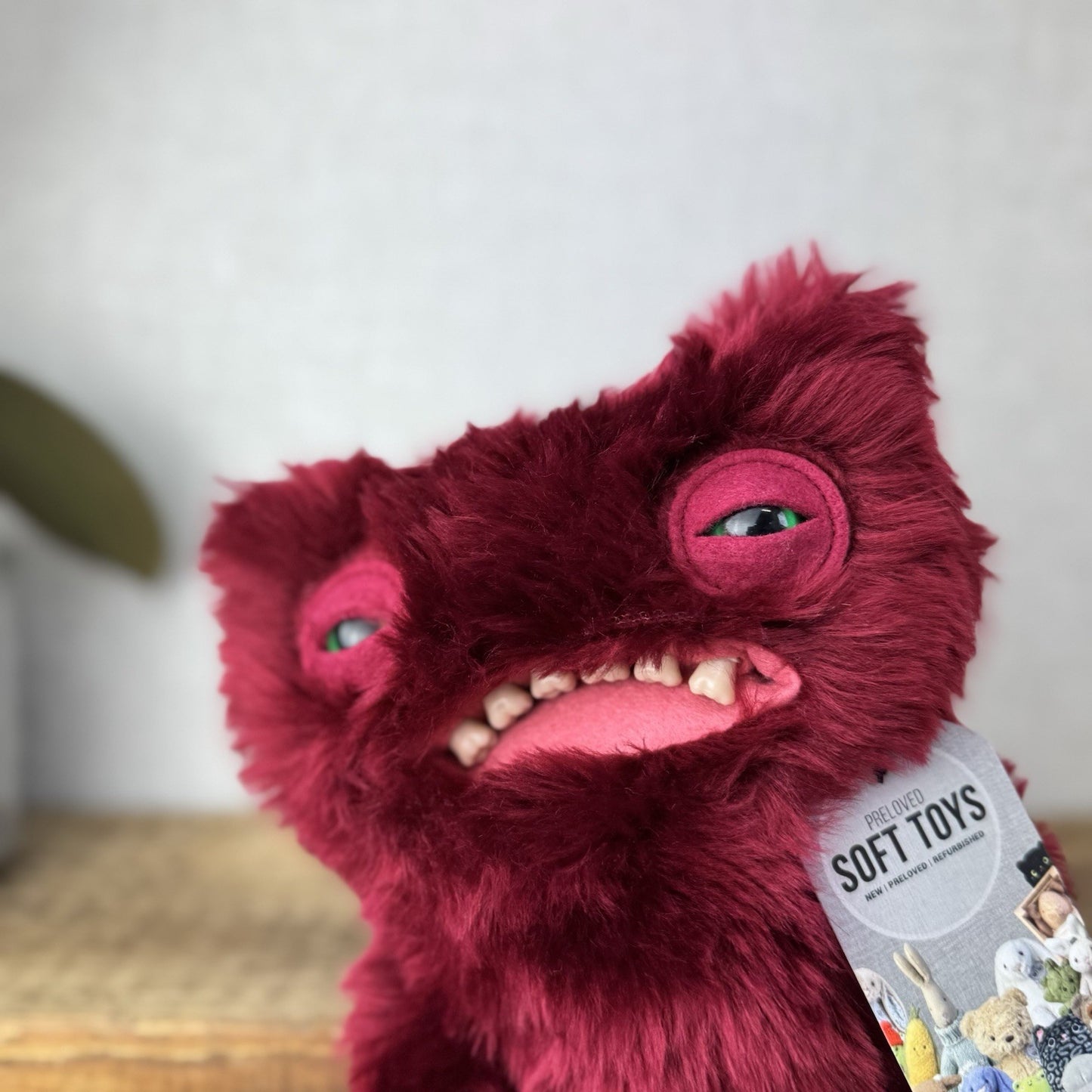 Fuggler Wide Eyed Weirdo - Red Fluffy Funny Ugly Monster Plush Toy Burgundy