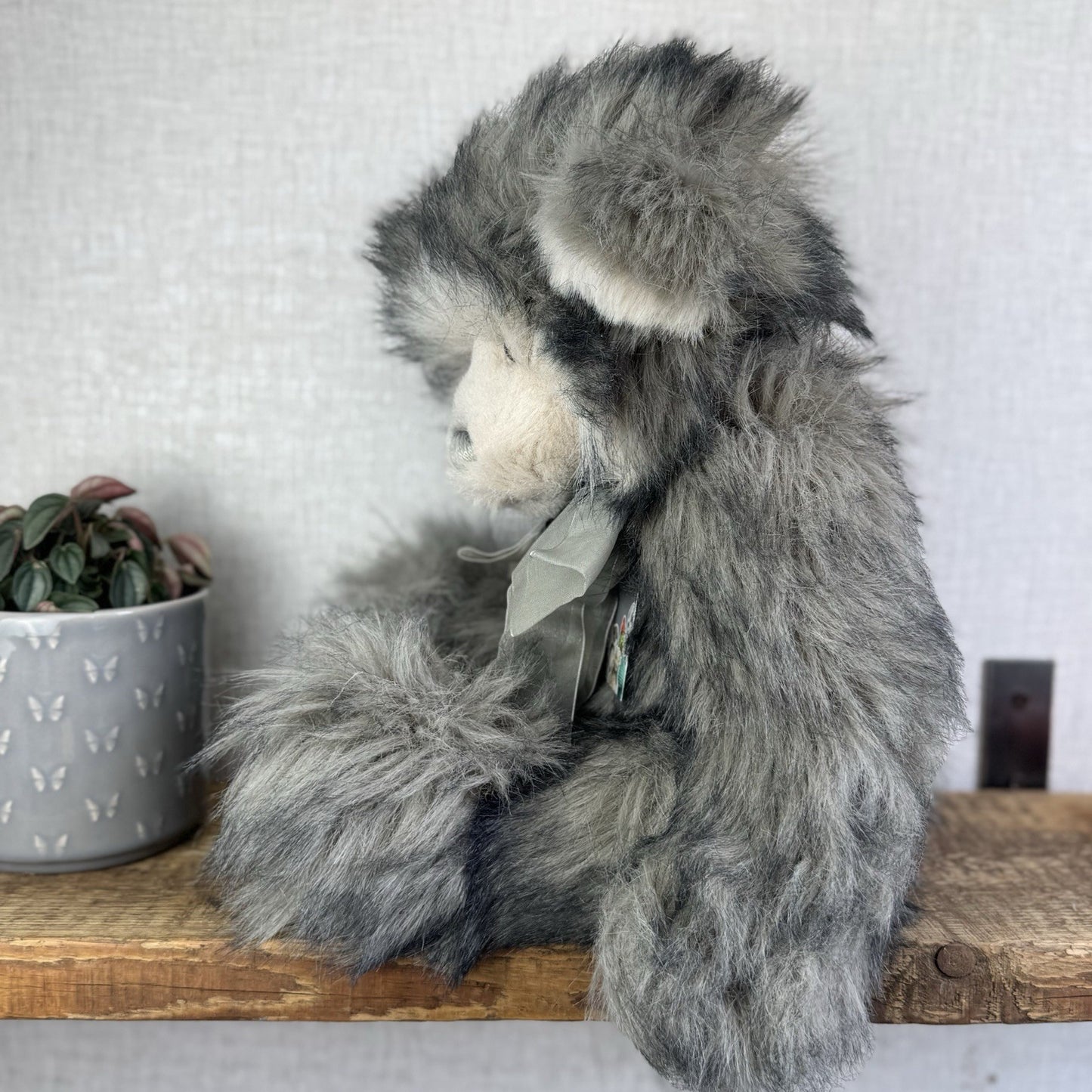 Charlie Bear Dorothy - Large Grey Heavy Charlie Bear Big Fluffy Bells Bow 21”