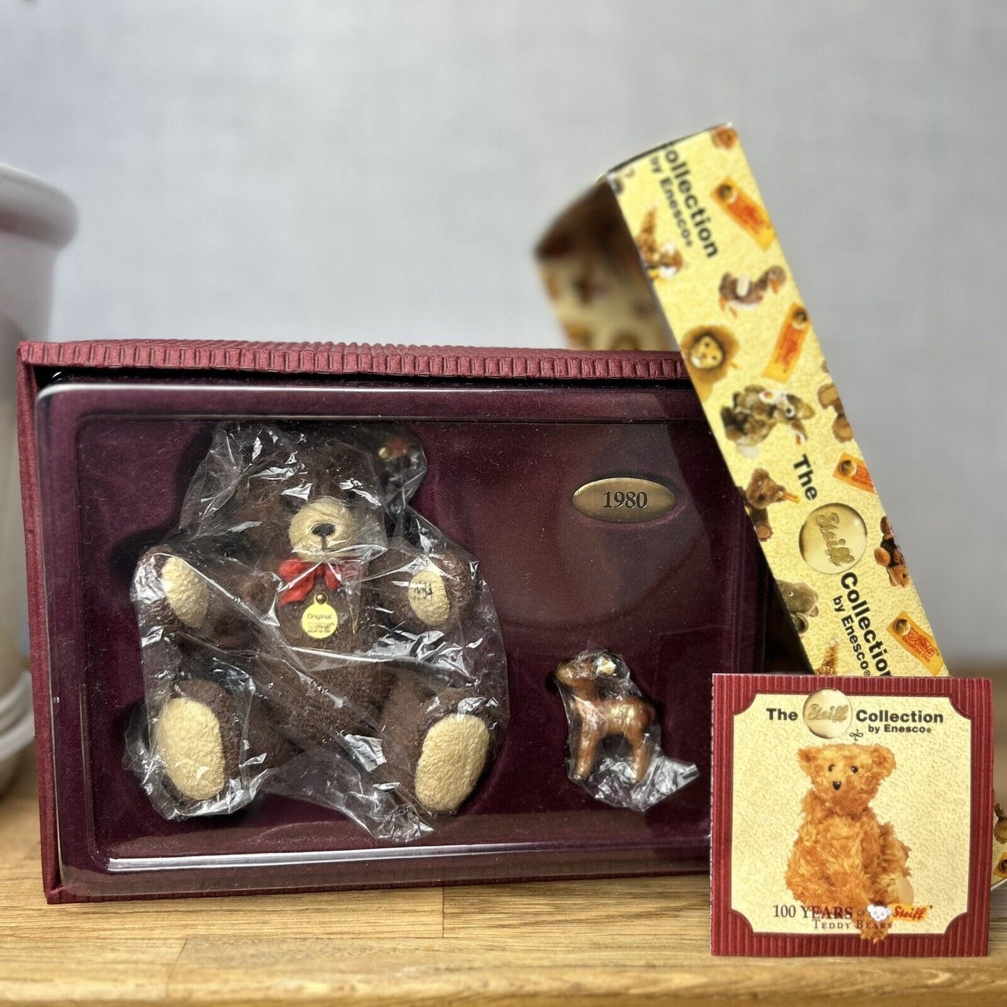 STEIFF 1984 Teddy Bear Petsy & Pewter Boeky Fawn By Enesco Porcelain Limited Ed