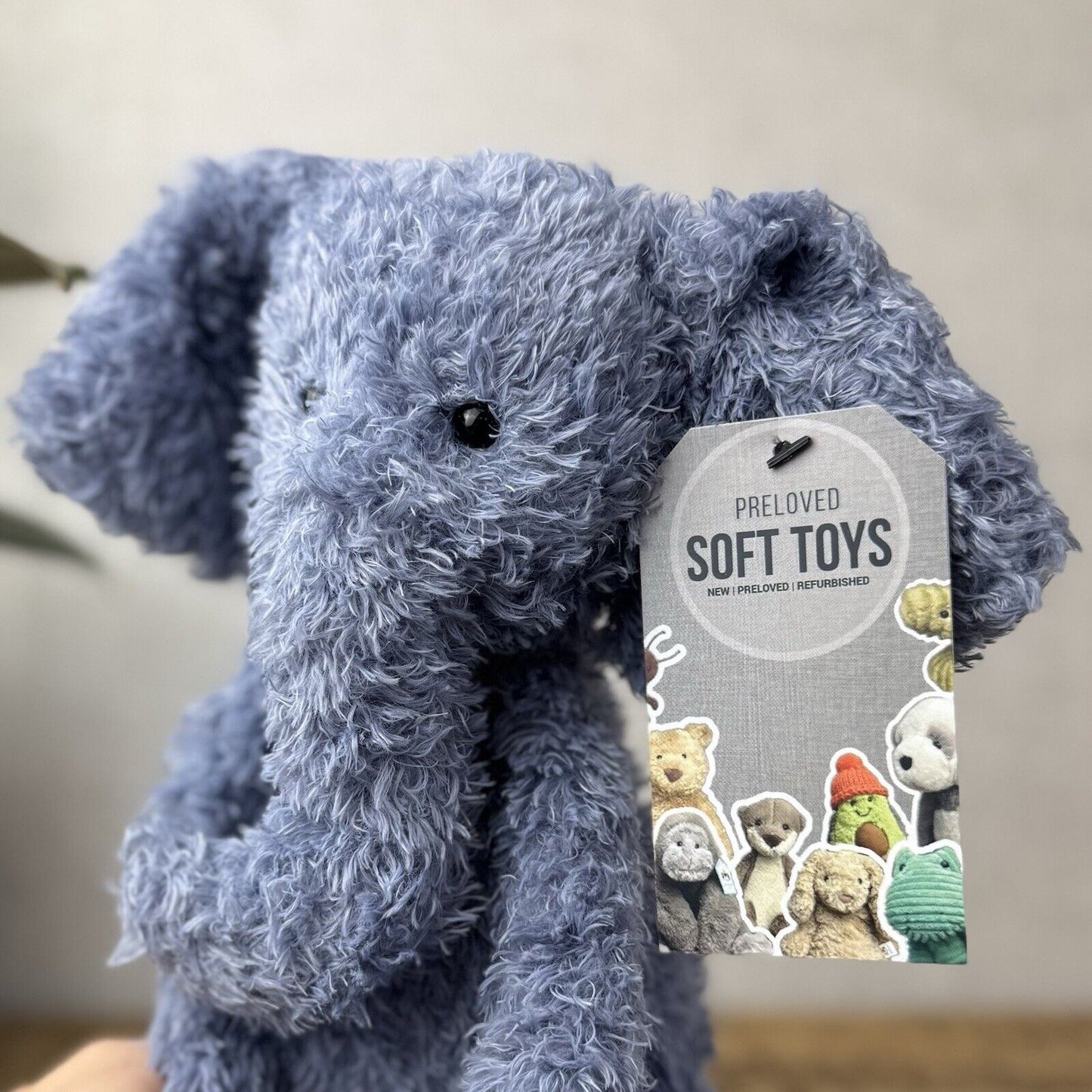 Jellycat Wild Thing Elephant - Light Blue Curly Long Legs Elephant Beanie Plush