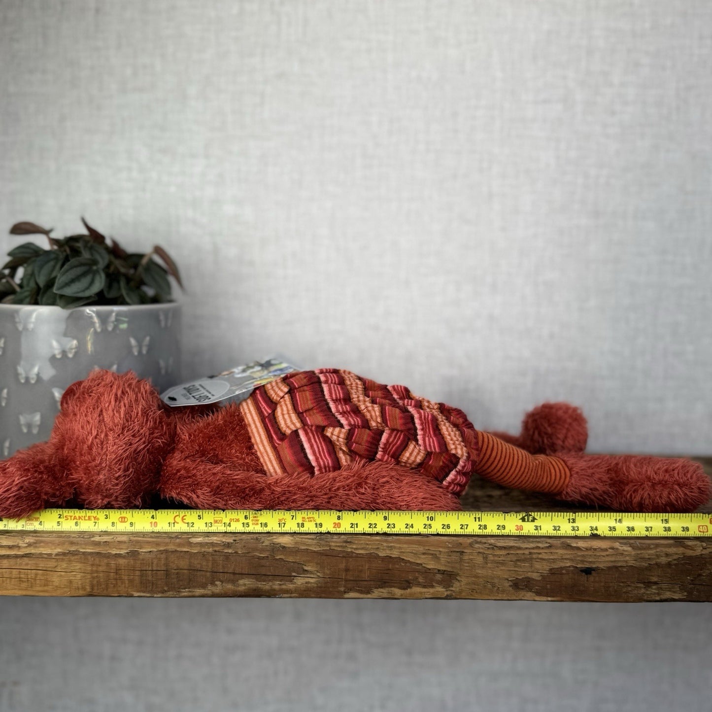 Moulin Rory Blanket Dog Red - Fluffy Red Dog Long Limbs Red Striped Pants 16”