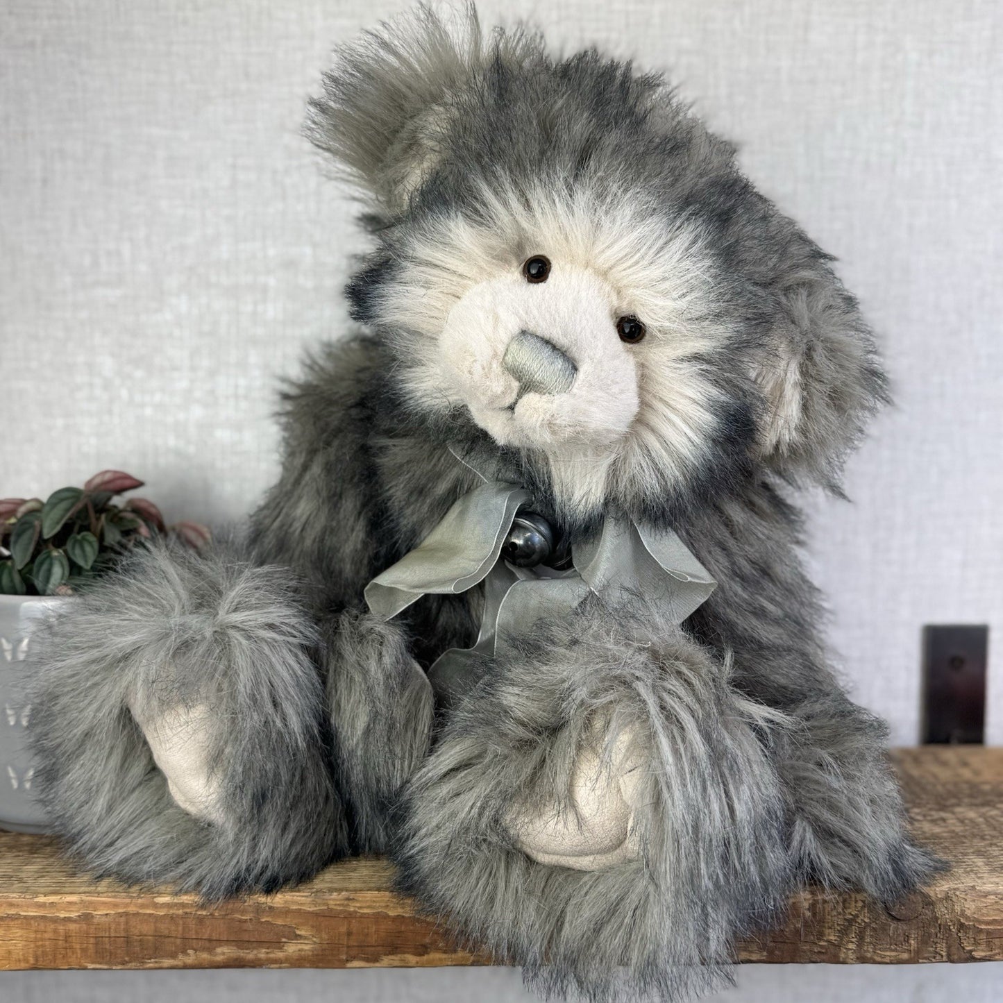 Charlie Bear Dorothy - Large Grey Heavy Charlie Bear Big Fluffy Bells Bow 21”