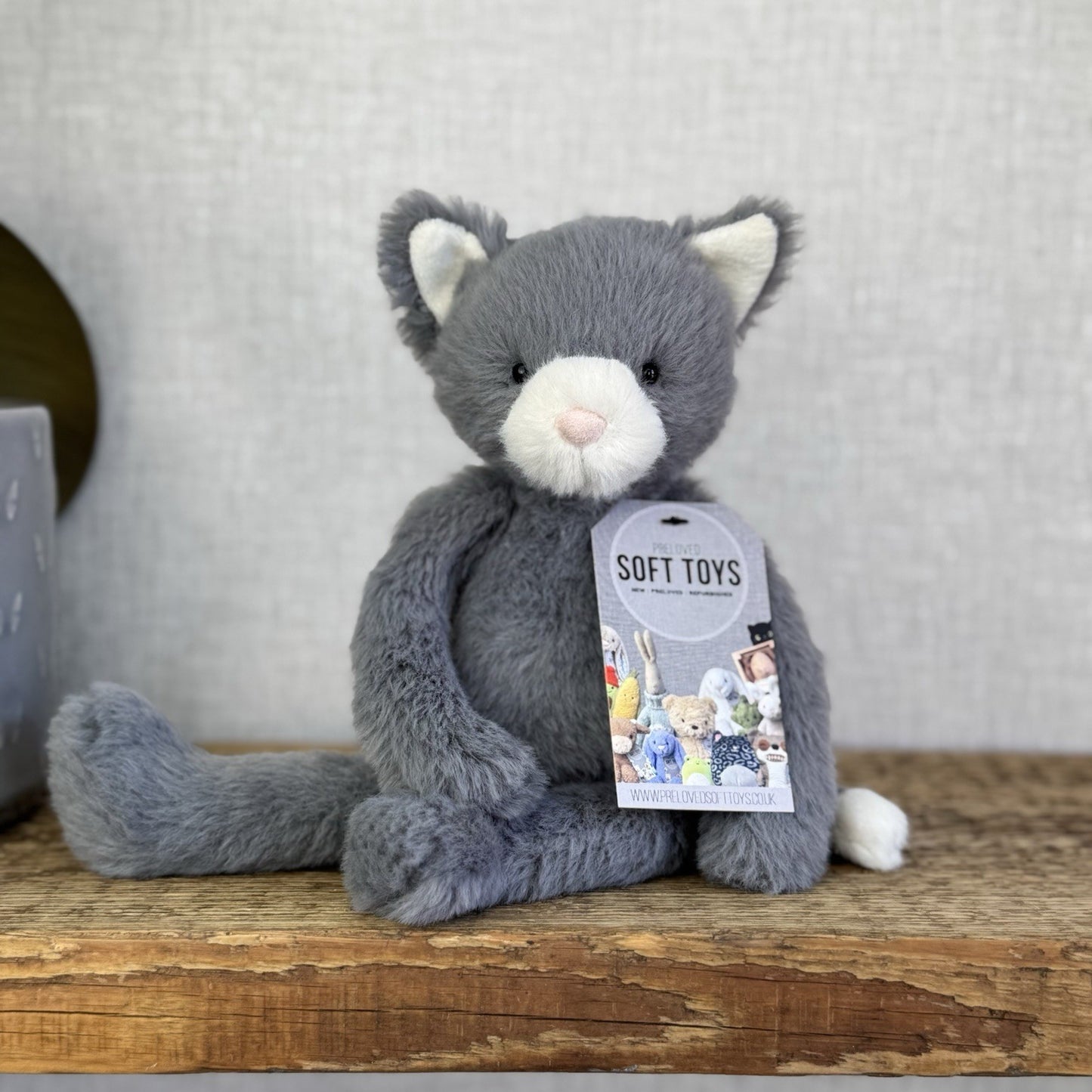 Jellycat Sweetie Kitten - Small Fluffy Light Grey Beanie Kitten White Face (#2)