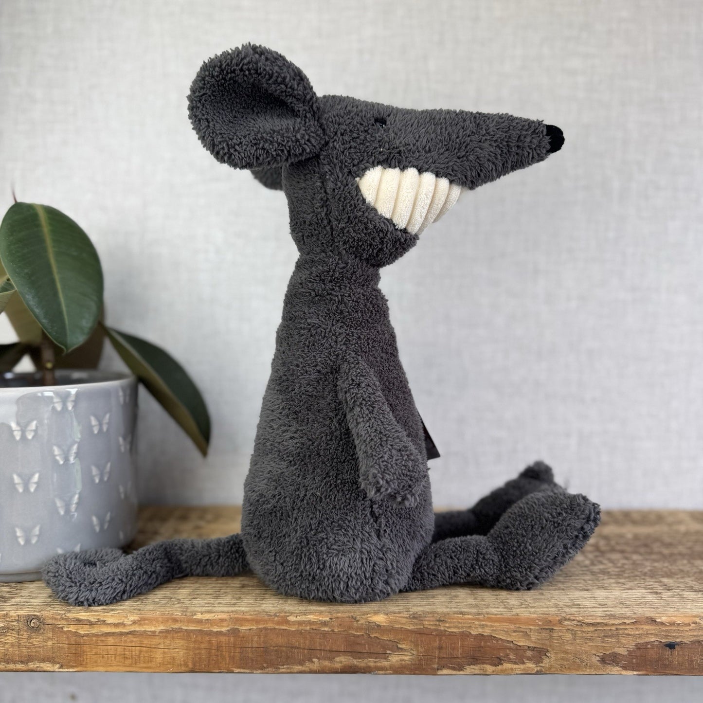Jellycat Medium Toothy Rat - Large Black/Grey Rodent Smiling Rare Retired 16”