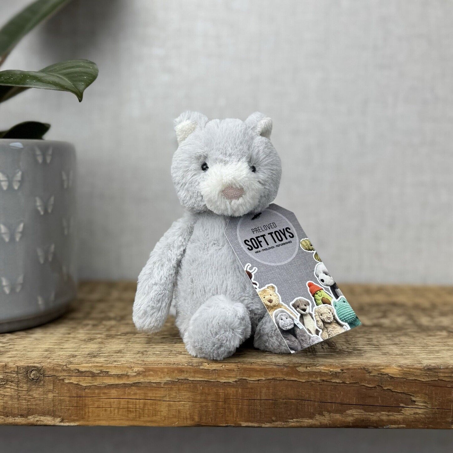 Jellycat Small Bashful Grey Kitty - Grey Cat White Face Small Plush Retired 7”