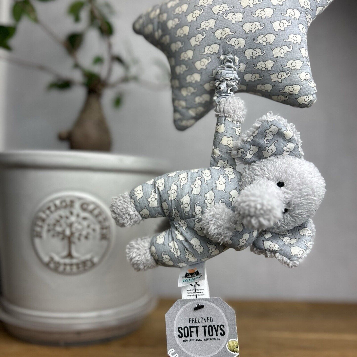 Jellycat Bedtime Elephant Musical Pull - Elephant Baby Mobile Retired Soft Toy