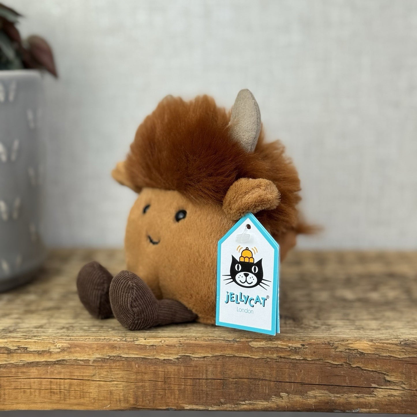 Jellycat Amuseabean Highland Cow - Small Brown Beanie Cow Soft Toy Retired 5”