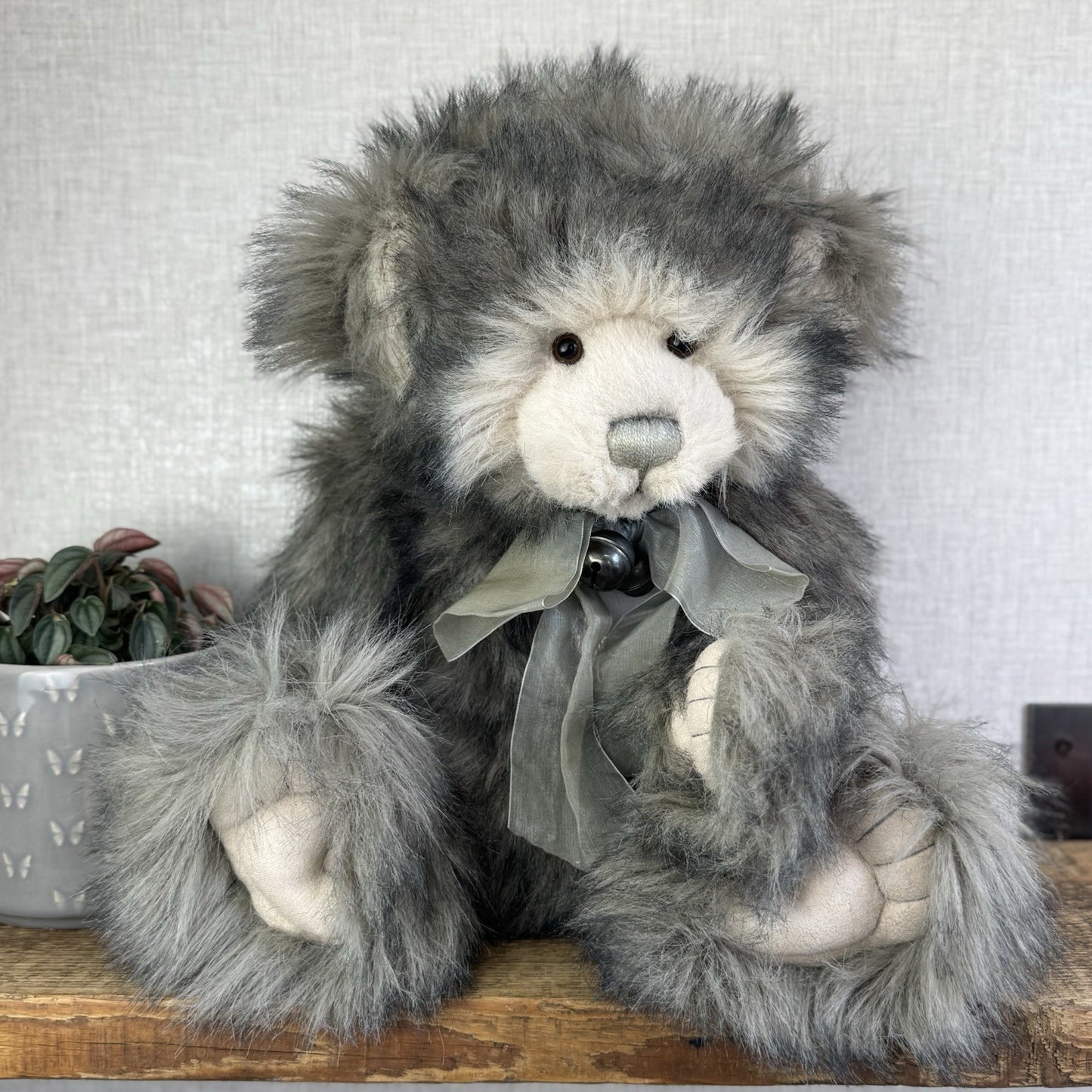 Charlie Bear Dorothy - Large Grey Heavy Charlie Bear Big Fluffy Bells Bow 21”