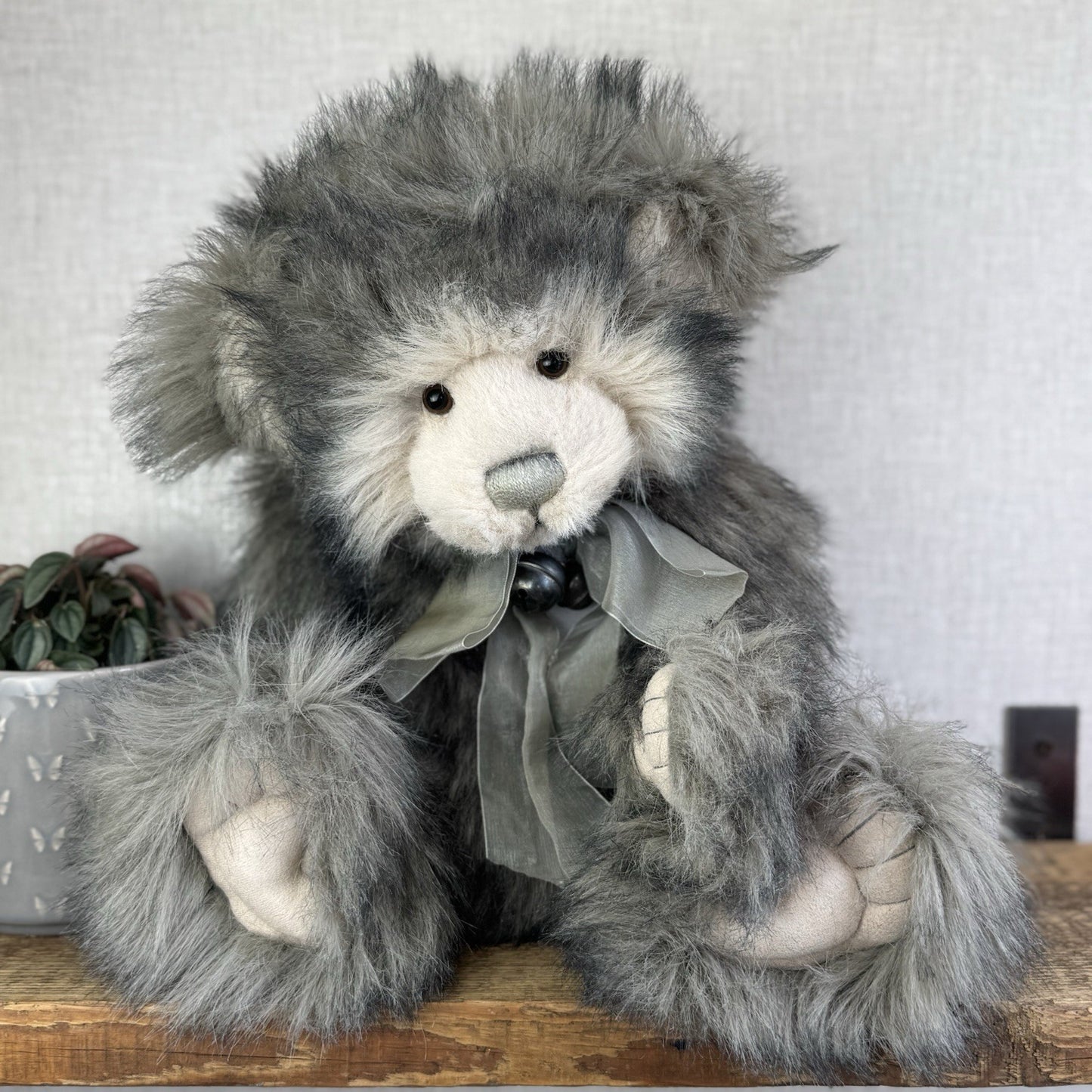 Charlie Bear Dorothy - Large Grey Heavy Charlie Bear Big Fluffy Bells Bow 21”