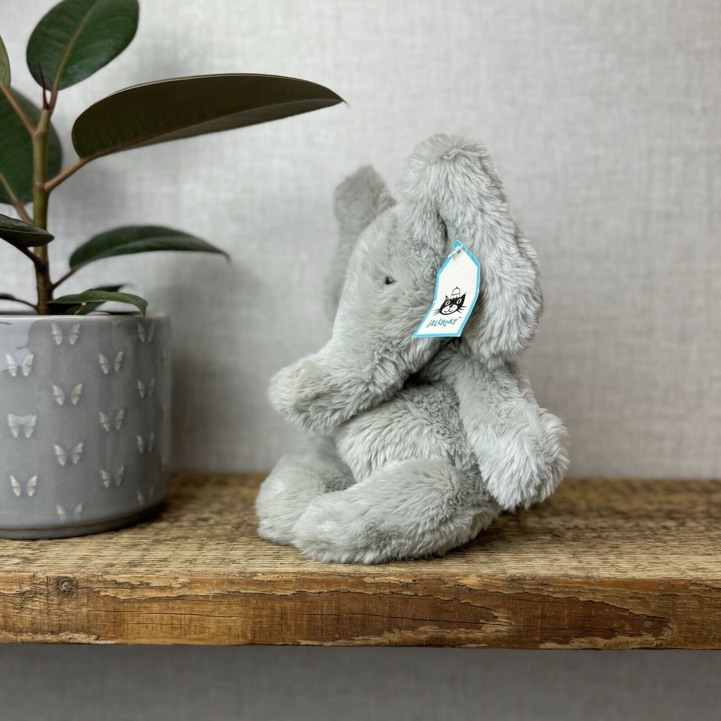 Jellycat Small Sguidgy Elephant - Vintage Grey Elephant Beanie With Tags 11"