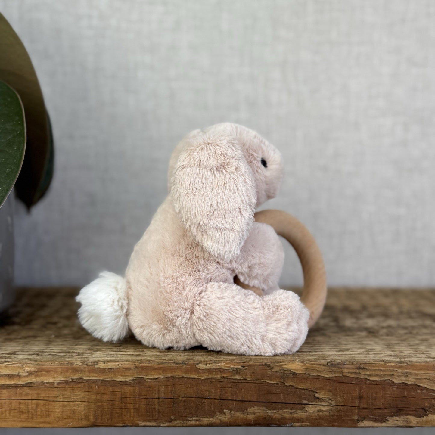 Jellycat Shooshu Bunny Beige Teething Ring - Smudge Bunny Teether Toy Rattle 5"