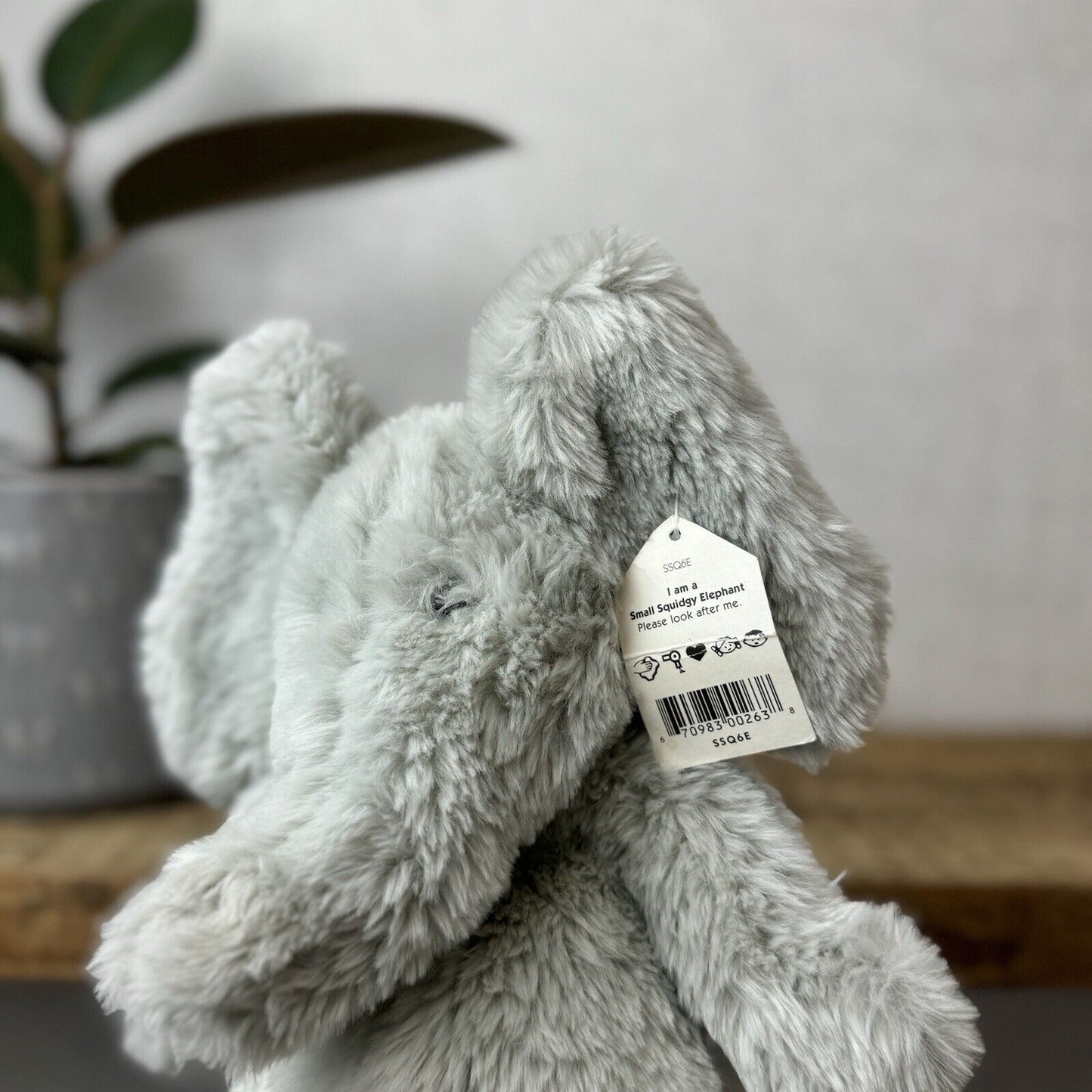 Jellycat Small Sguidgy Elephant - Vintage Grey Elephant Beanie With Tags 11"