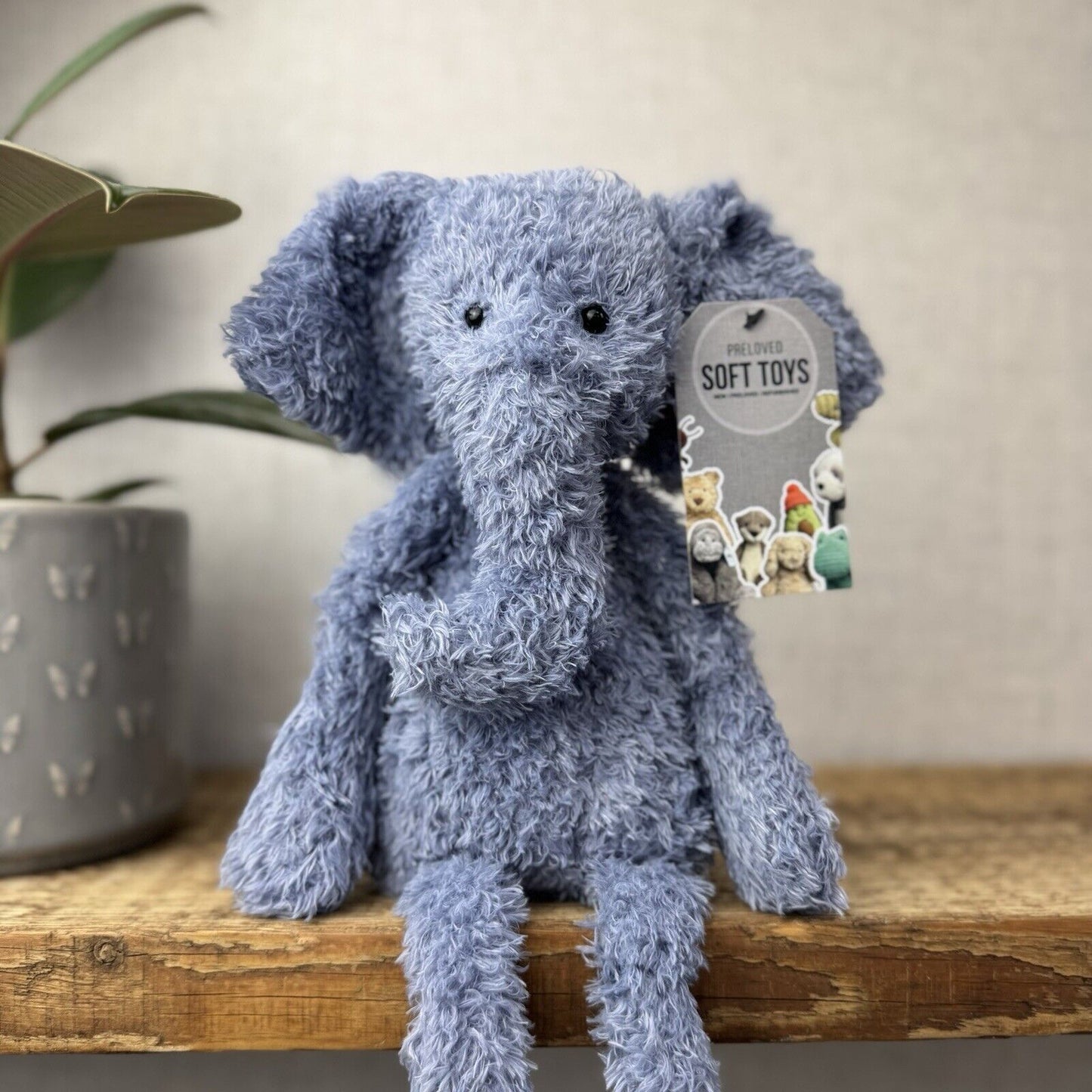 Jellycat Wild Thing Elephant - Light Blue Curly Long Legs Elephant Beanie Plush