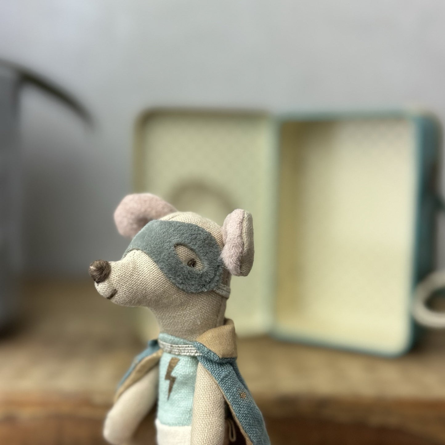 Maileg Superhero In Suitcase - Old Style Retired Superhero Mouse 2017