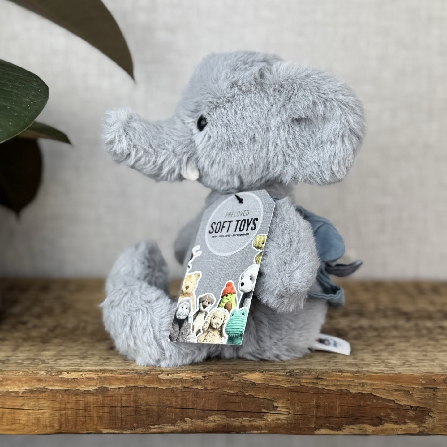 Jellycat Backpack Elephant - Fluffy Grey/Blue Elephant With Rucksack Retired 9”