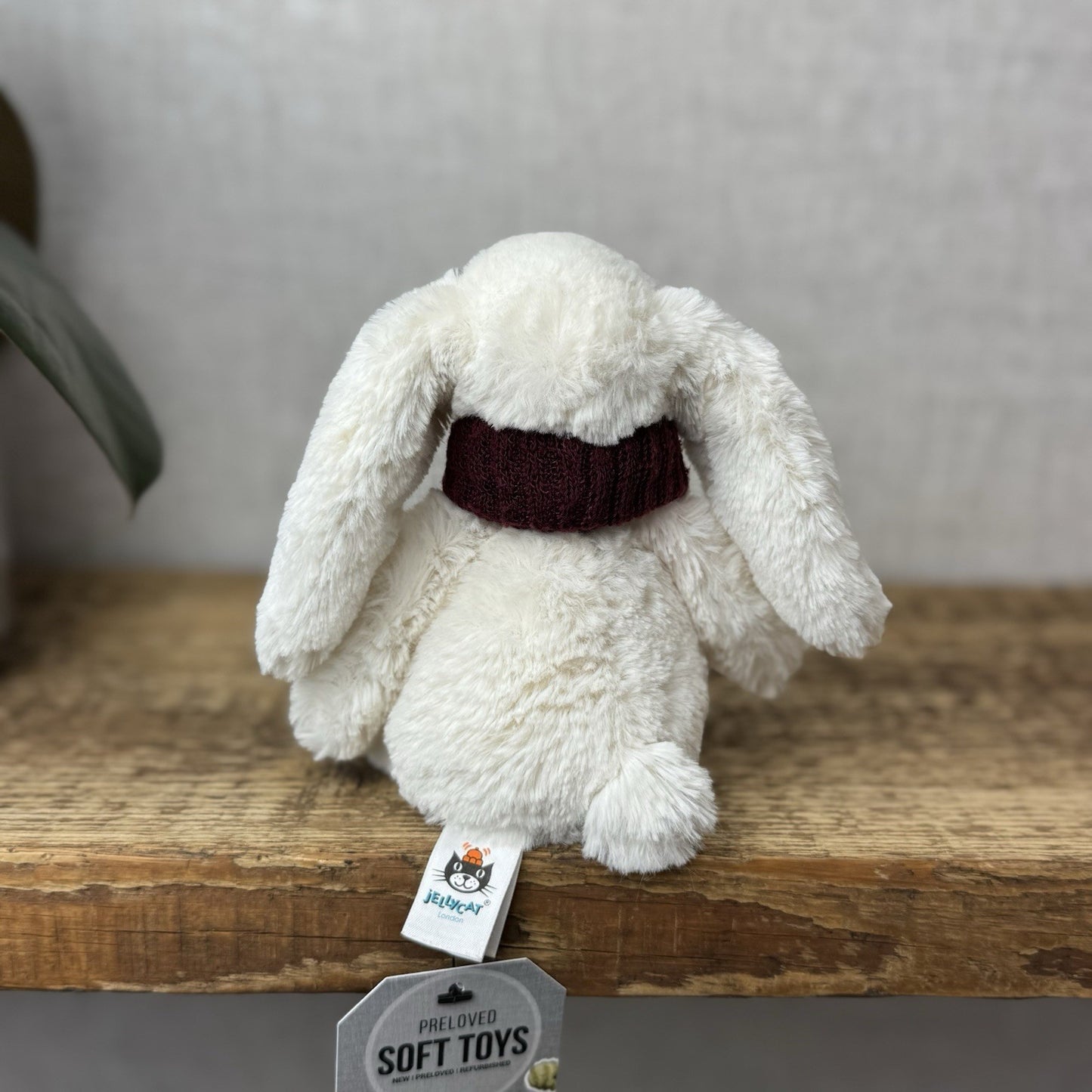 Jellycat Small Bashful Snug Berry Bunny - Small White Bunny Burgundy Scarf 8”