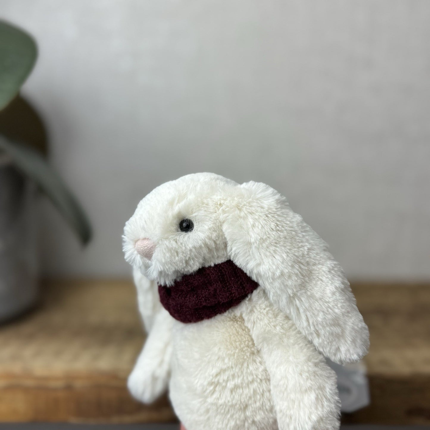 Jellycat Small Bashful Snug Berry Bunny - Small White Bunny Burgundy Scarf 8”
