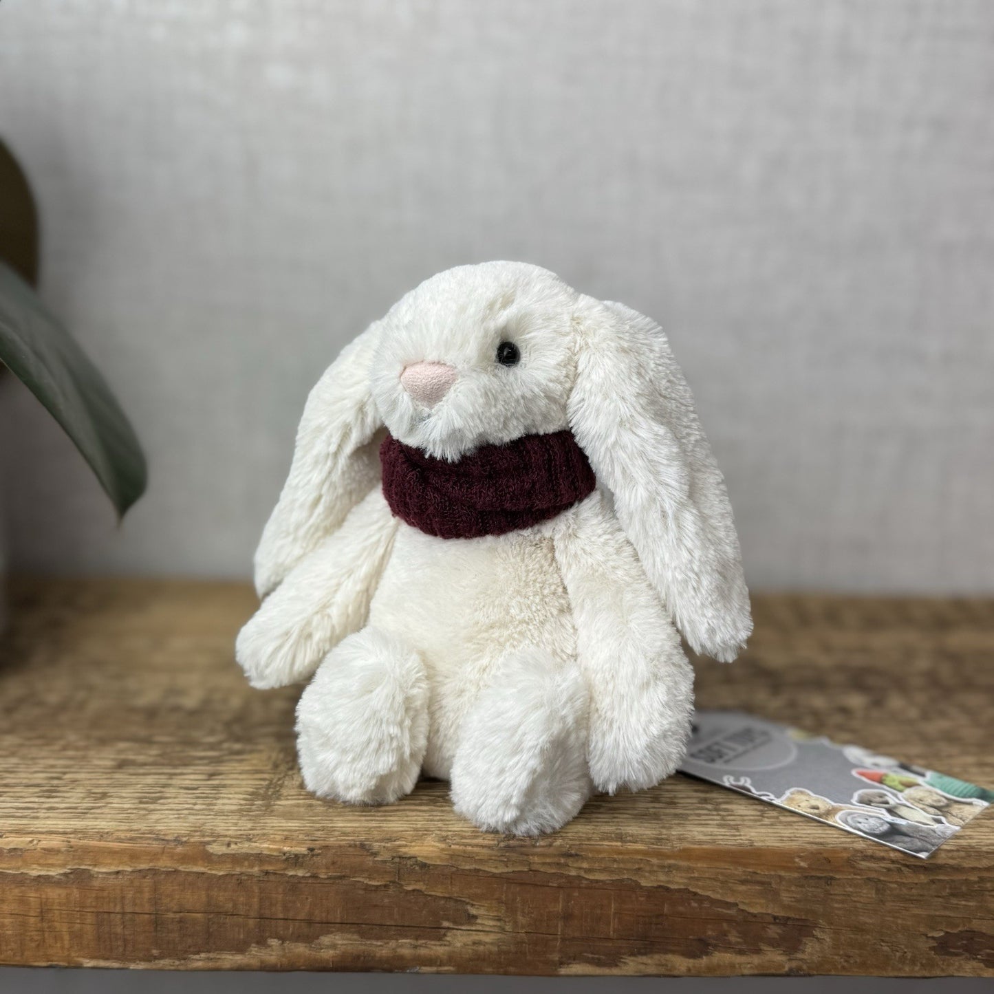 Jellycat Small Bashful Snug Berry Bunny - Small White Bunny Burgundy Scarf 8”