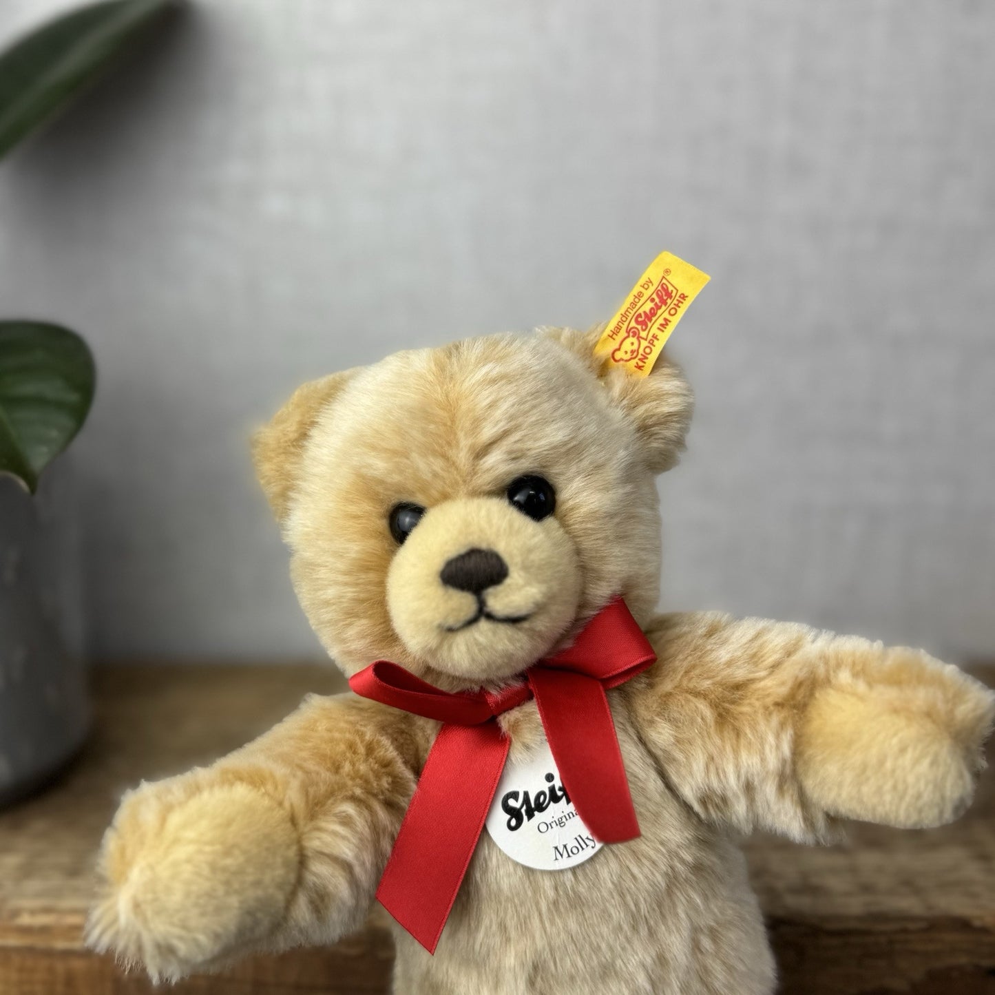 Steiff Molly Teddy Bear - Small Teddy Red Bow Tie - With Tags 9” - 669610 Molly