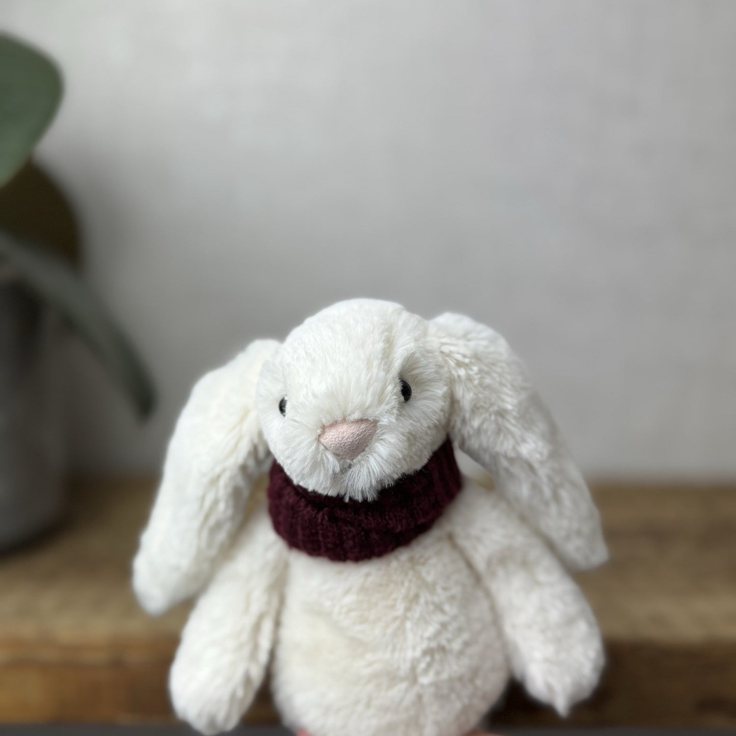 Jellycat Small Bashful Snug Berry Bunny - Small White Bunny Burgundy Scarf 8”