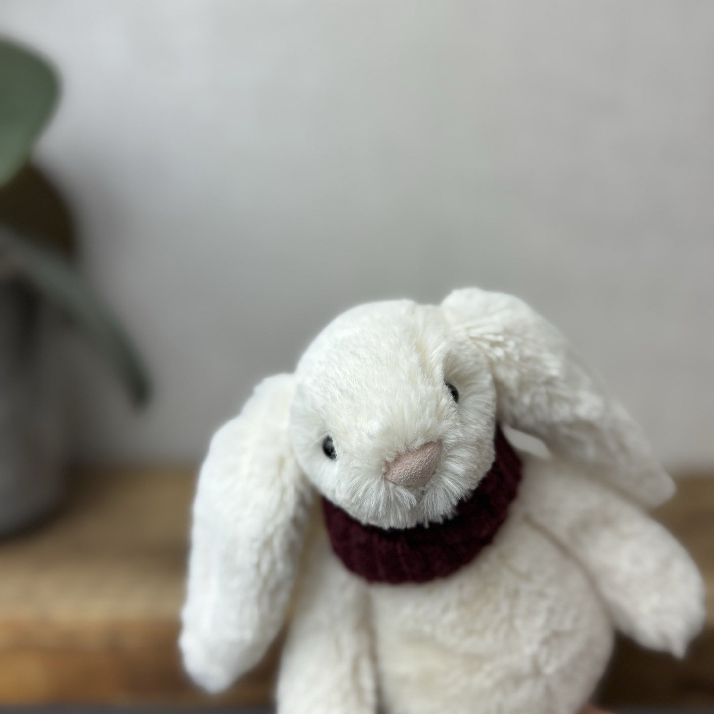 Jellycat Small Bashful Snug Berry Bunny - Small White Bunny Burgundy Scarf 8”
