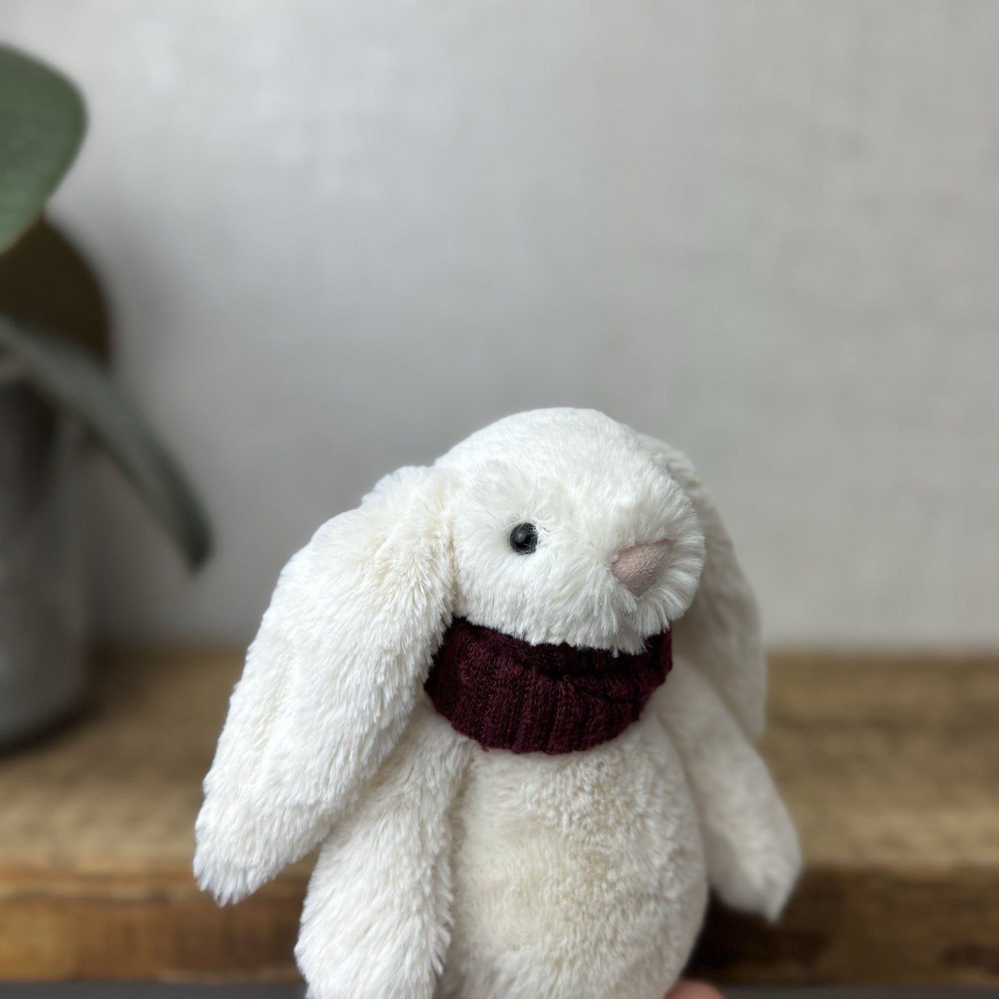 Jellycat Small Bashful Snug Berry Bunny - Small White Bunny Burgundy Scarf 8”