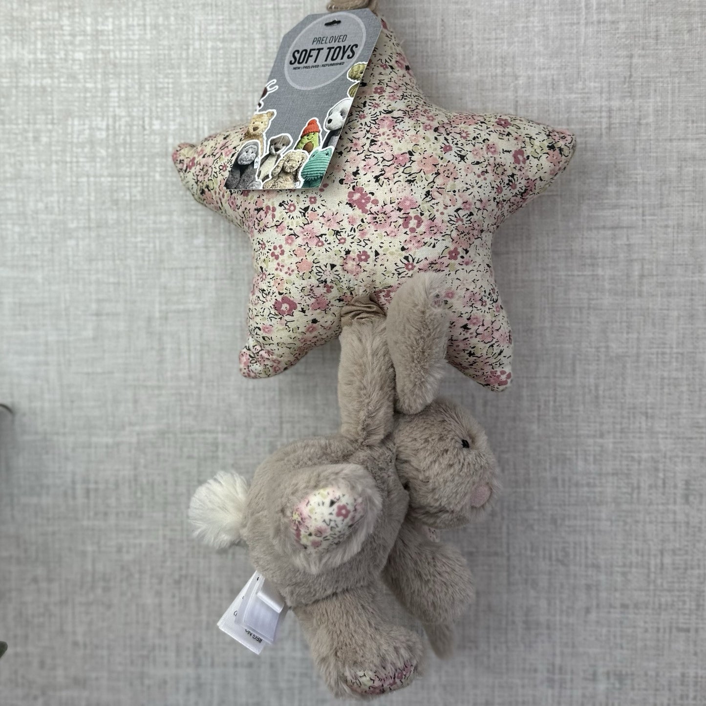 Jellycat Blossom Beau Beige Bunny Rabbit Musical Star Pull Soft Plush Toy NWOT
