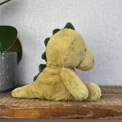 Jellycat Nimbus Dino Dinosaur - Chubby Small Dinosaur - Velour Spikes Olive