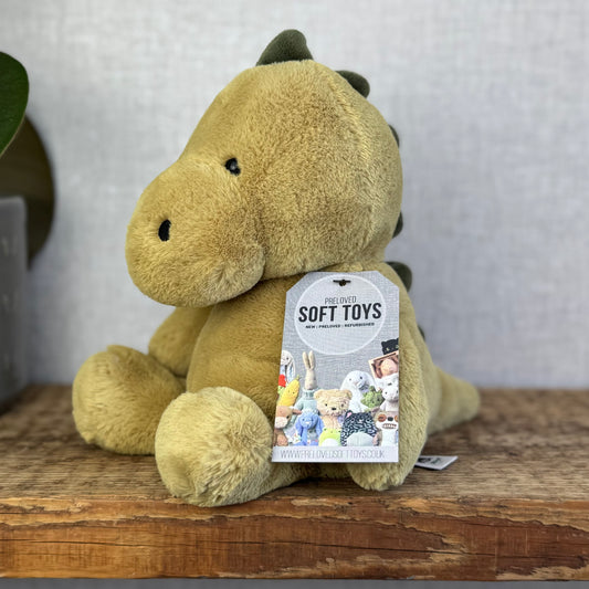 Jellycat Nimbus Dino Dinosaur - Chubby Small Dinosaur - Velour Spikes Olive