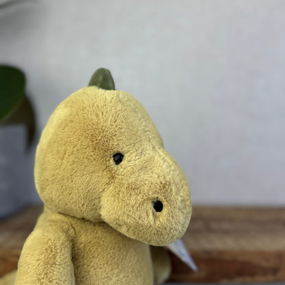 Jellycat Nimbus Dino Dinosaur - Chubby Small Dinosaur - Velour Spikes Olive